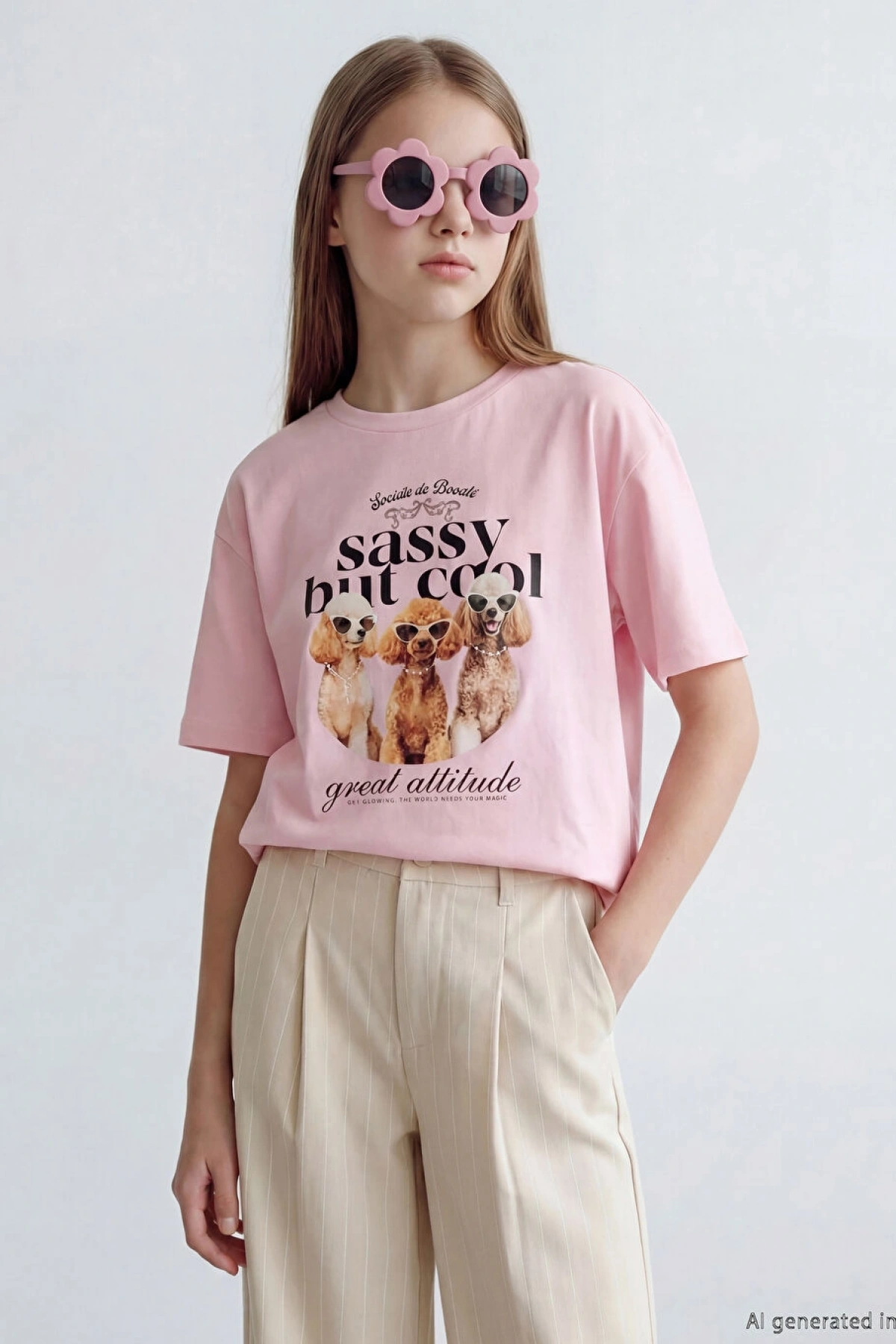 LCW Kids Pembe Bisiklet Yaka Baskılı Kız Çocuk Tişört