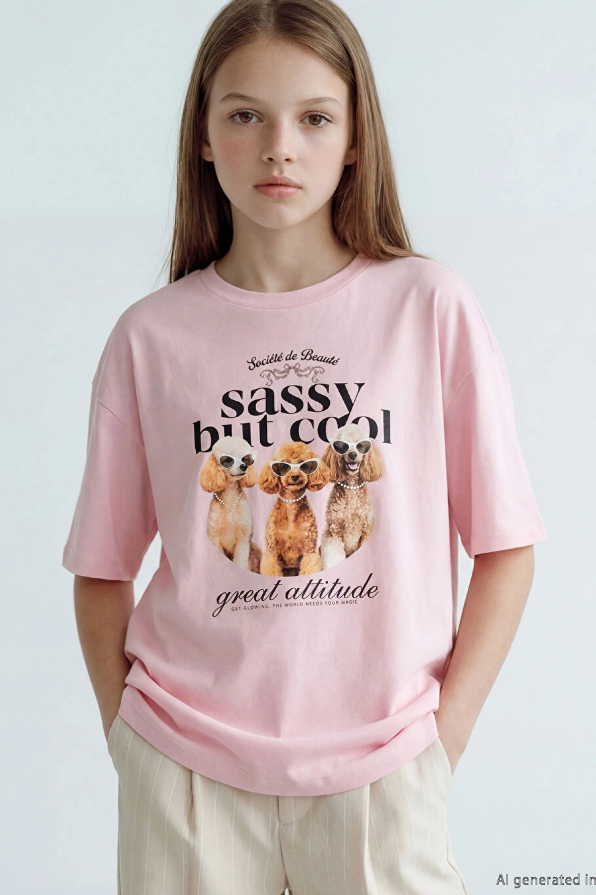 LCW Kids Pembe Bisiklet Yaka Baskılı Kız Çocuk Tişört