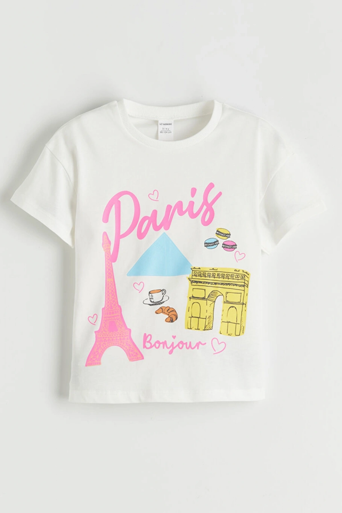 LCW Kids Ekru Paris Baskılı Kız Çocuk Tişört