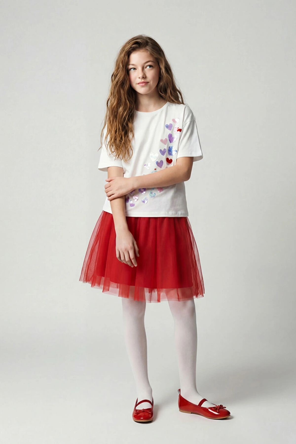 LCW Kids Kırmızı Beli Lastikli Kız Çocuk Tütü Etek