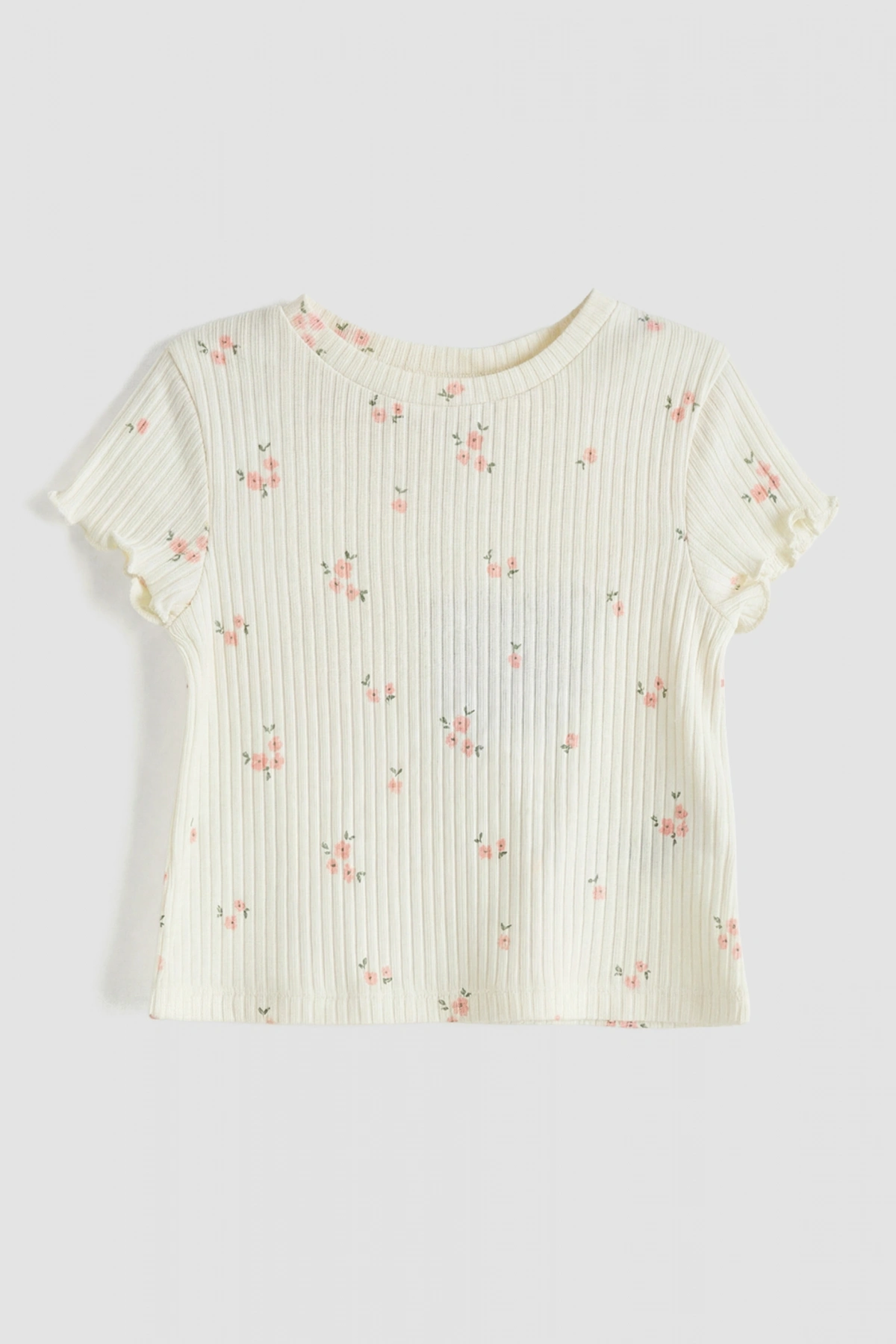 LCW baby Ekru Çiçek Desenli Kız Bebek Şort Ve Tişört