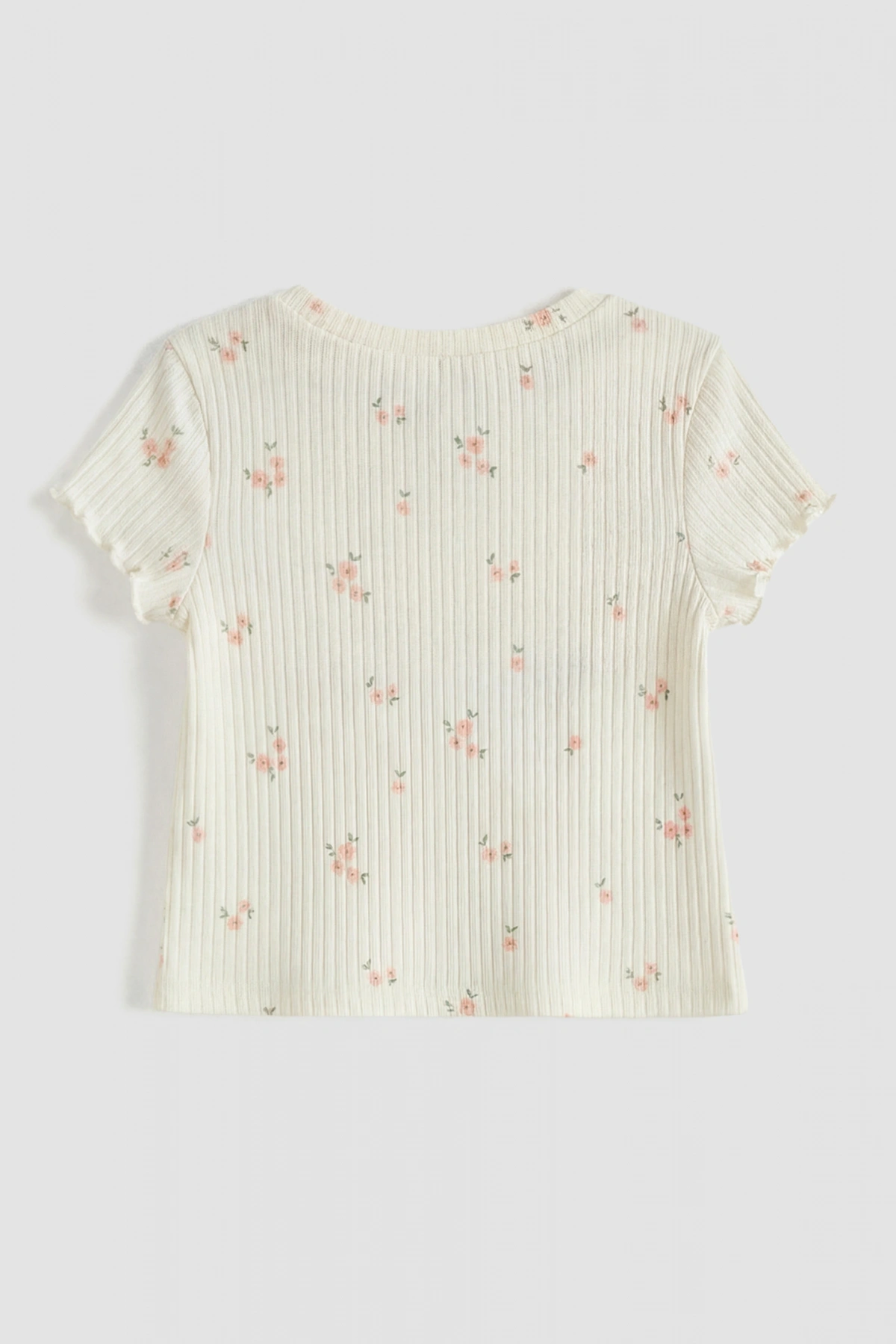 LCW baby Ekru Çiçek Desenli Kız Bebek Şort Ve Tişört