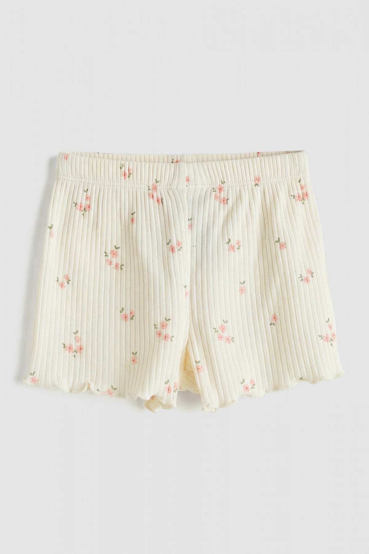 LCW baby Ekru Çiçek Desenli Kız Bebek Şort Ve Tişört