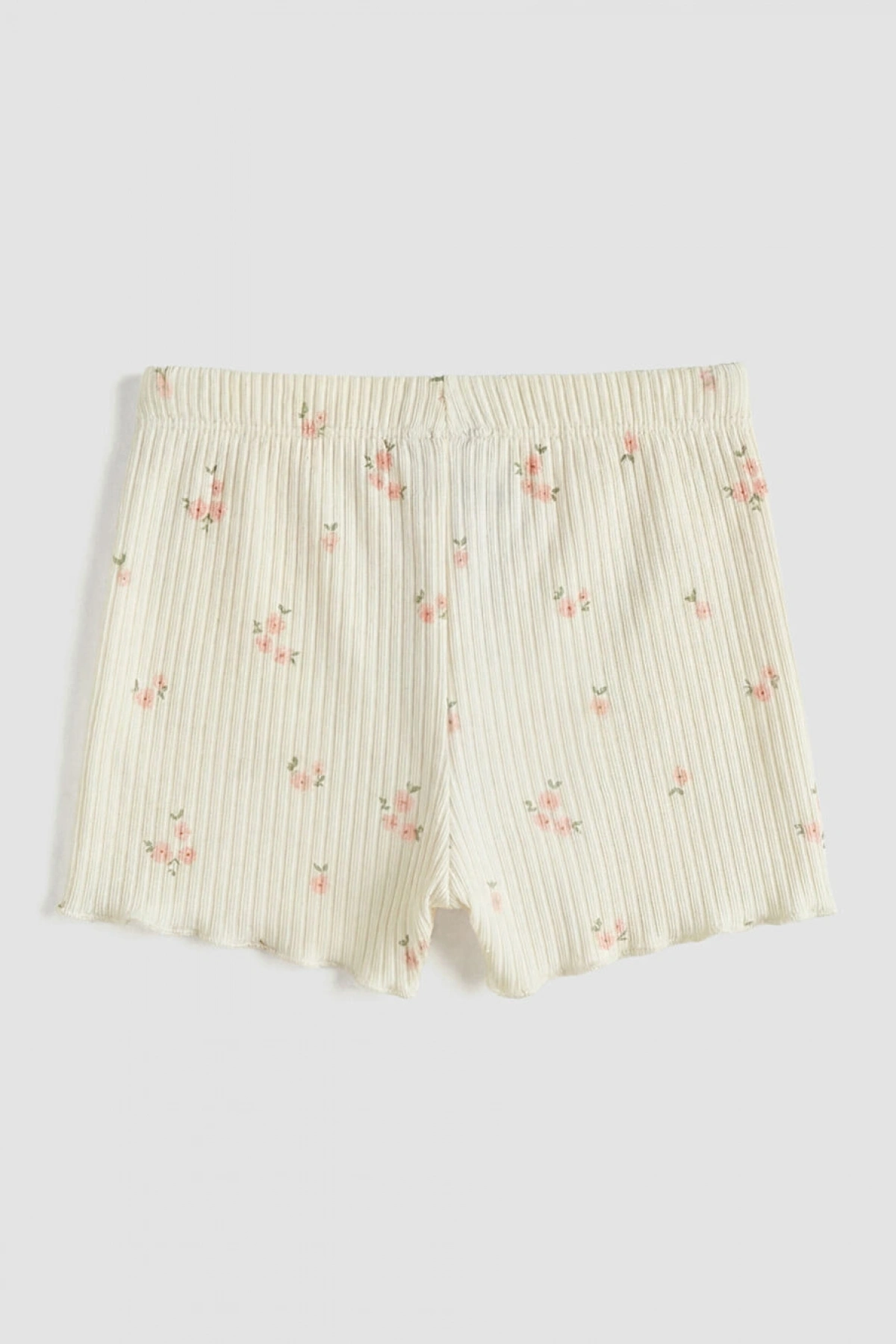 LCW baby Ekru Çiçek Desenli Kız Bebek Şort Ve Tişört