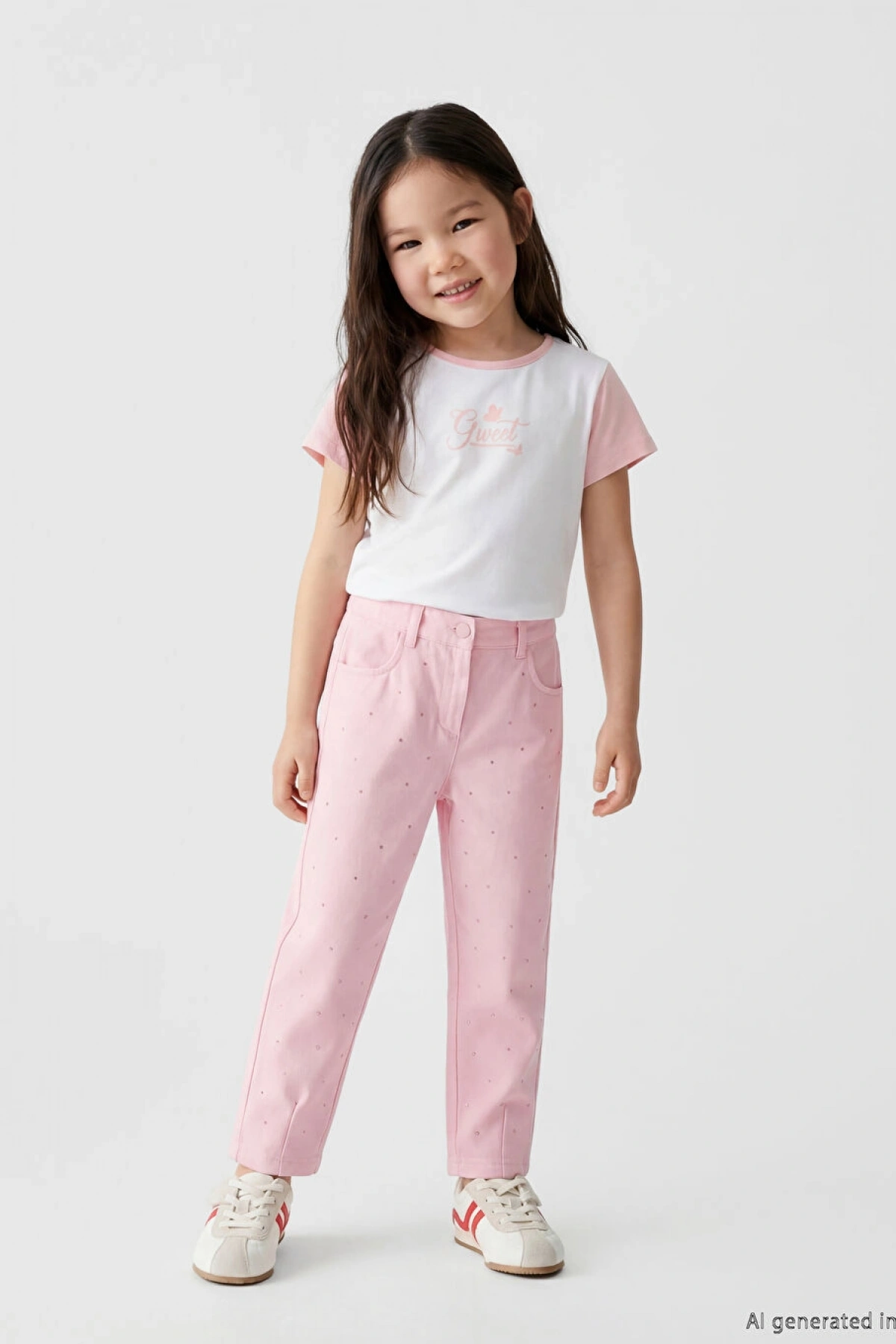 LCW Kids Pembe Kız Çocuk Taşlı Gabardin Pantolon