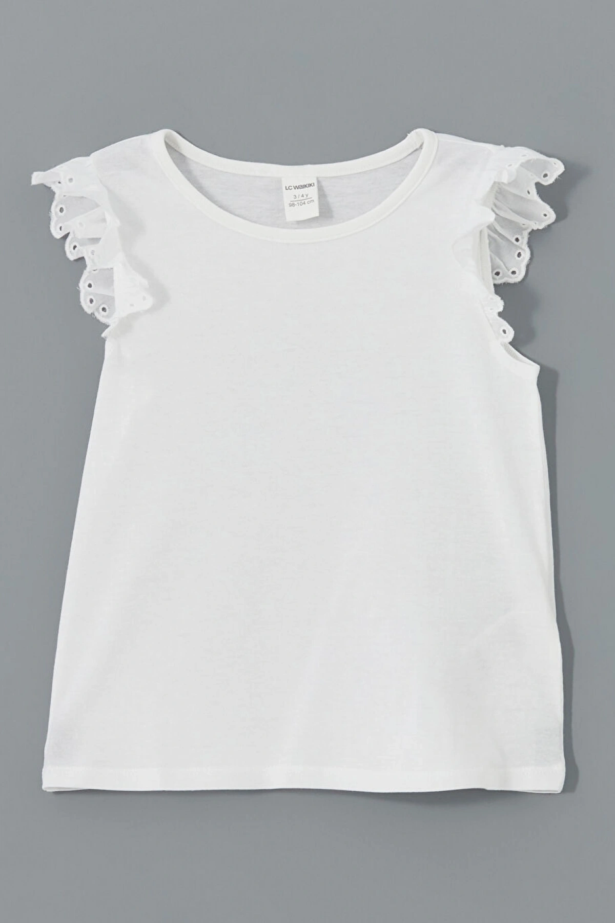 LCW Kids Beyaz Bisiklet Yaka Brodeli Penye Kız Çocuk Bluz