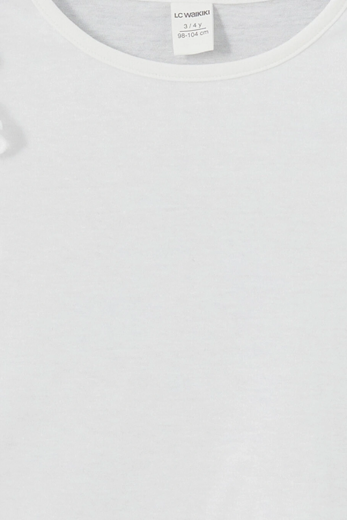 LCW Kids Beyaz Bisiklet Yaka Brodeli Penye Kız Çocuk Bluz