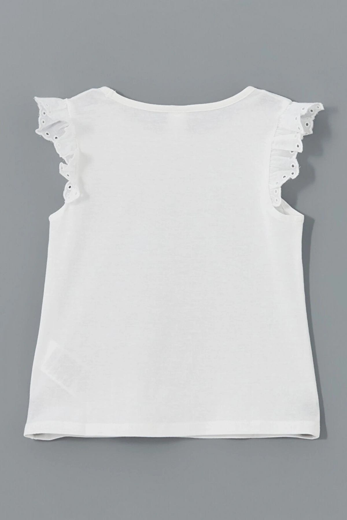 LCW Kids Beyaz Bisiklet Yaka Brodeli Penye Kız Çocuk Bluz