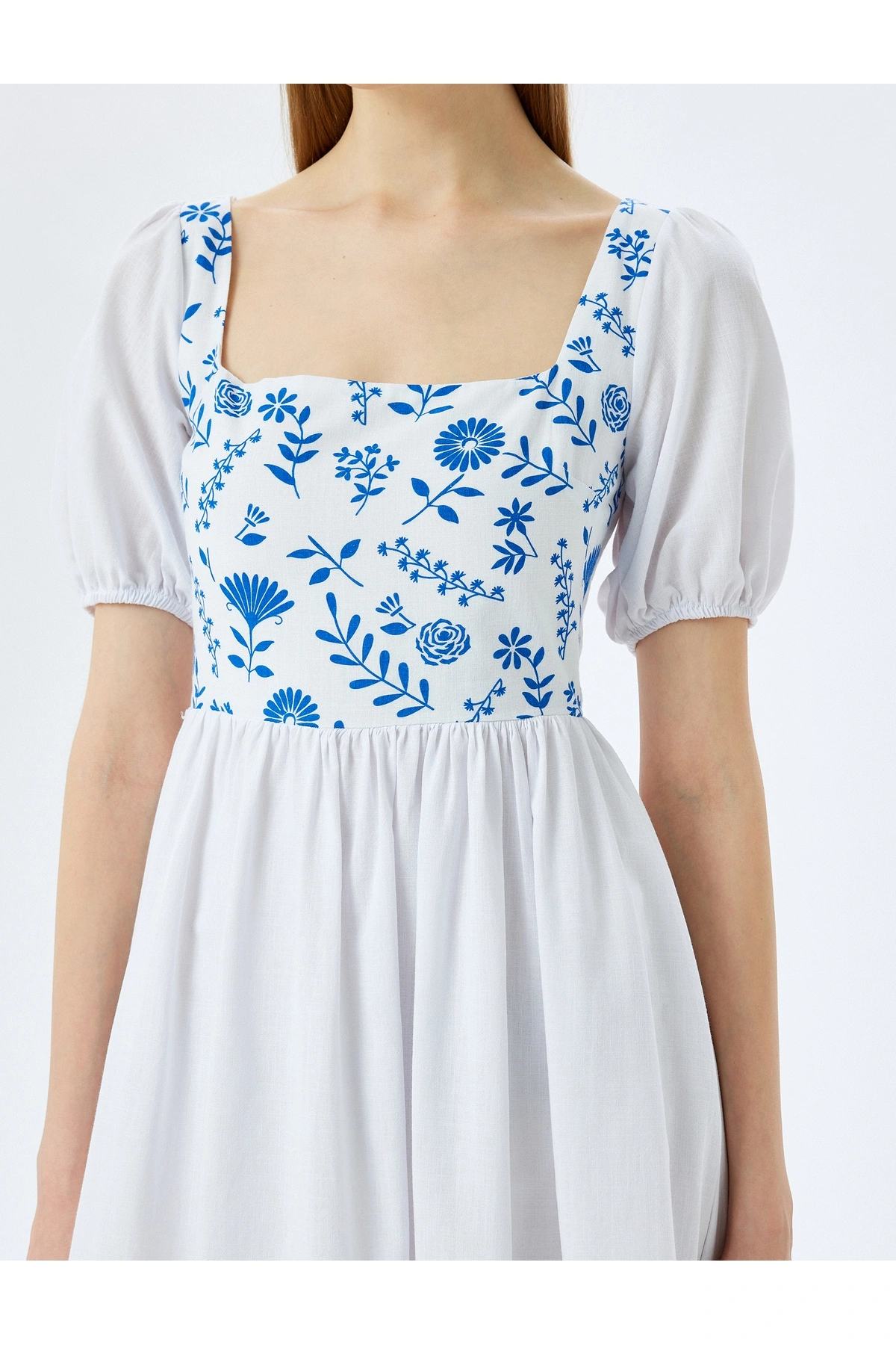 Koton Pamuklu Balon Kollu U Yaka Gipe Detaylı Maxi Elbise