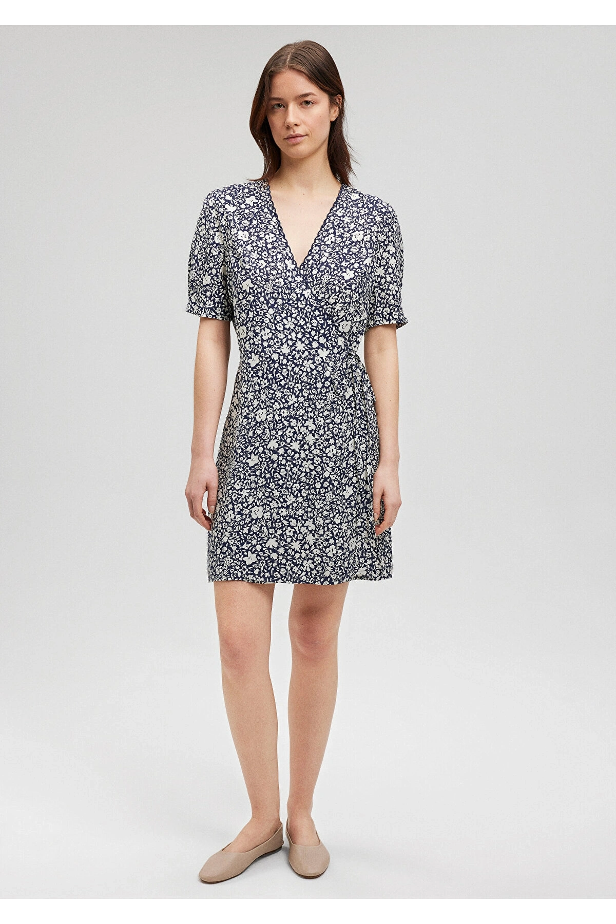 Mavi Çiçek Baskılı Dokuma Elbise 1310482-87003