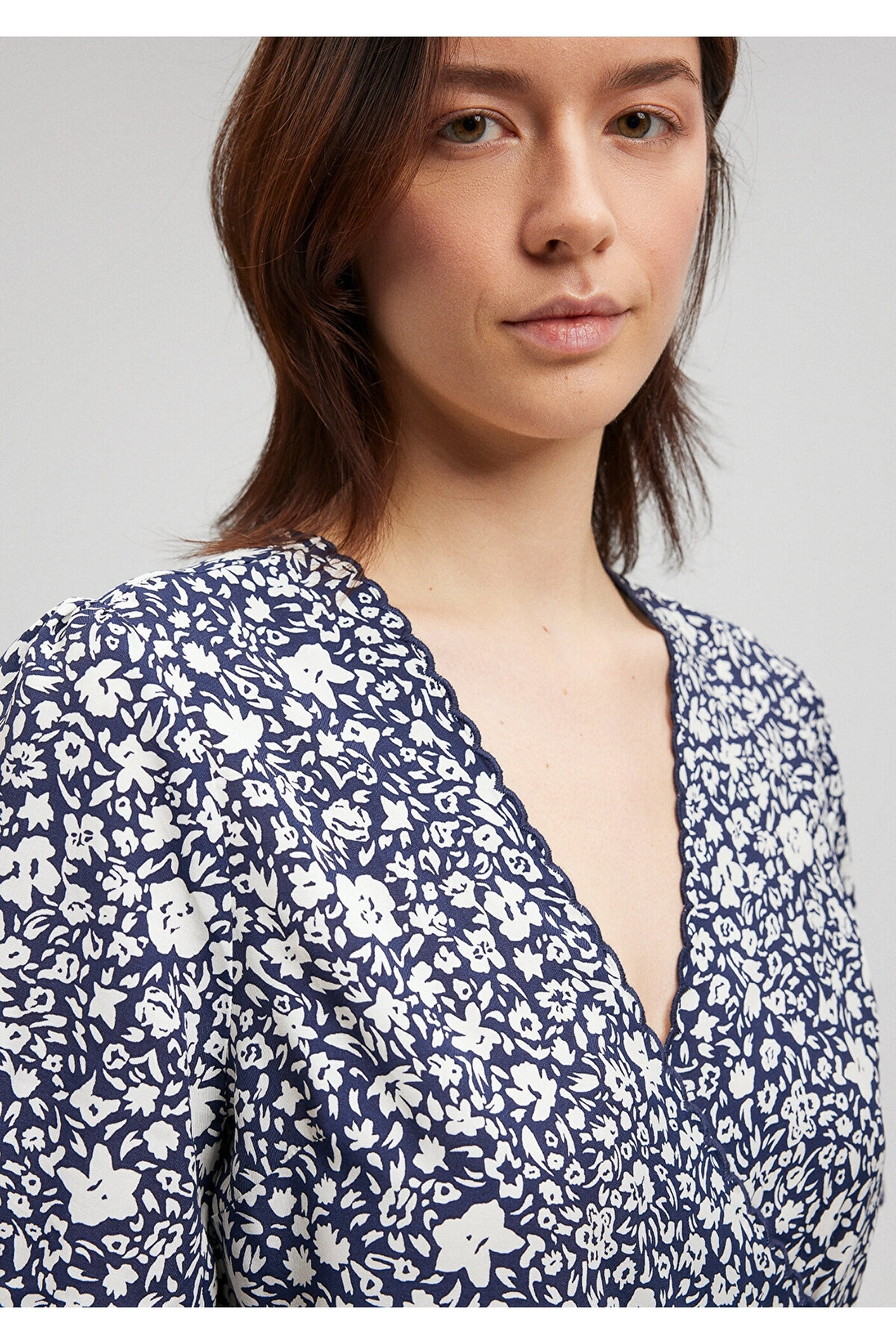 Mavi Çiçek Baskılı Dokuma Elbise 1310482-87003