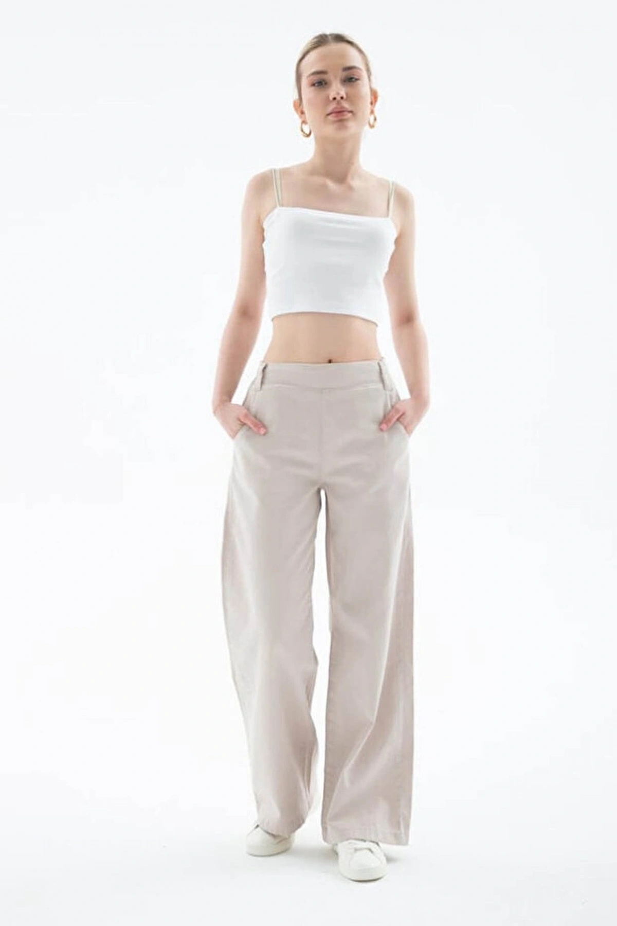 Fashion Friends Yüksek Bel Palazzo Bej Kadın Pantolon 25Y0042K1