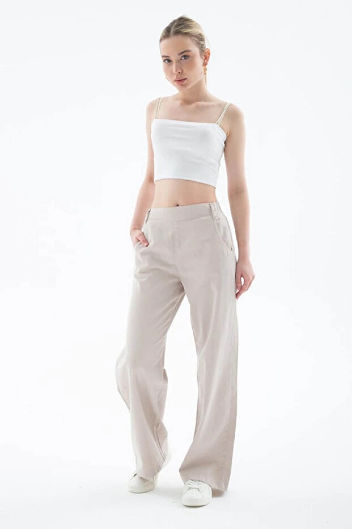 Fashion Friends Yüksek Bel Palazzo Bej Kadın Pantolon 25Y0042K1