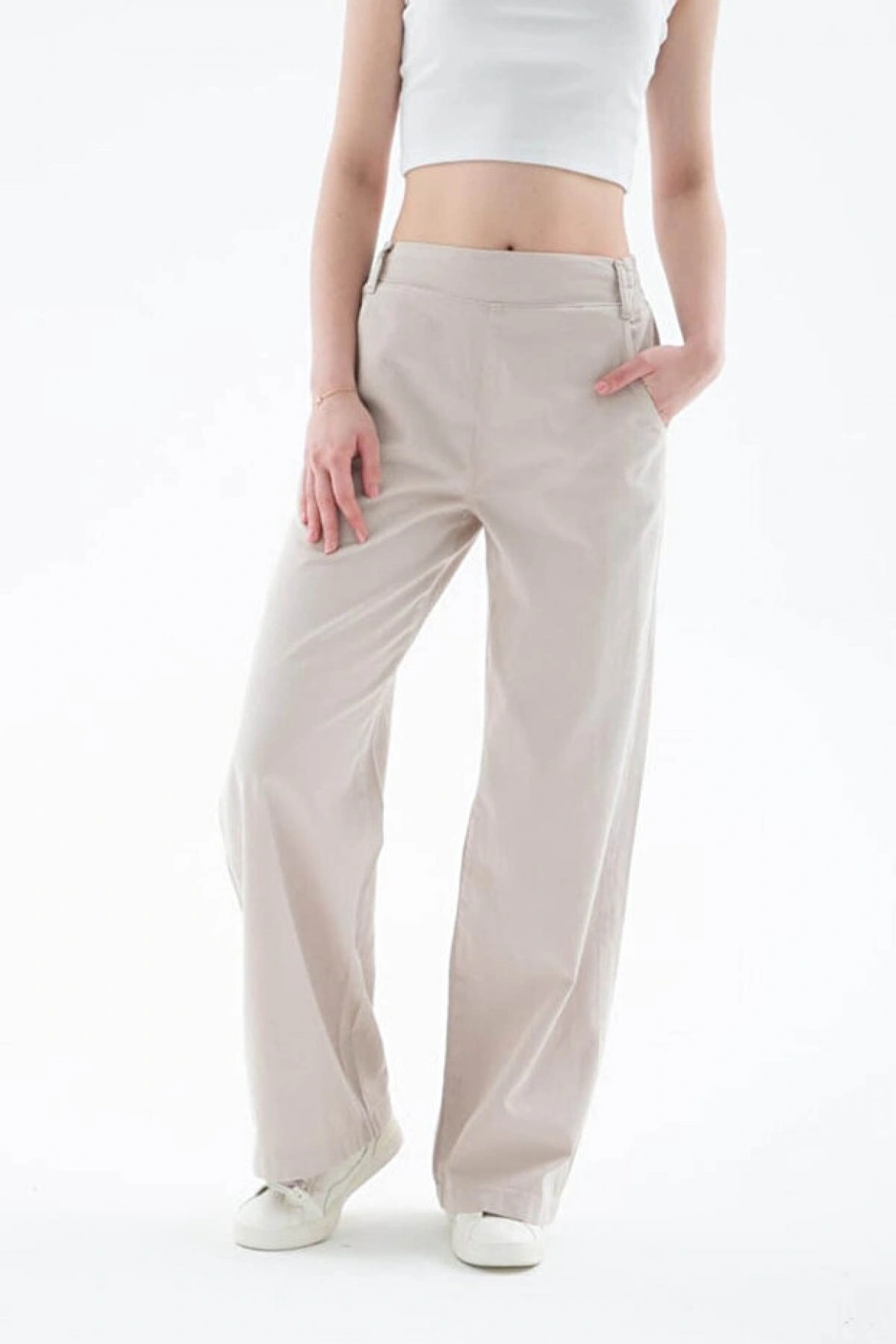 Fashion Friends Yüksek Bel Palazzo Bej Kadın Pantolon 25Y0042K1