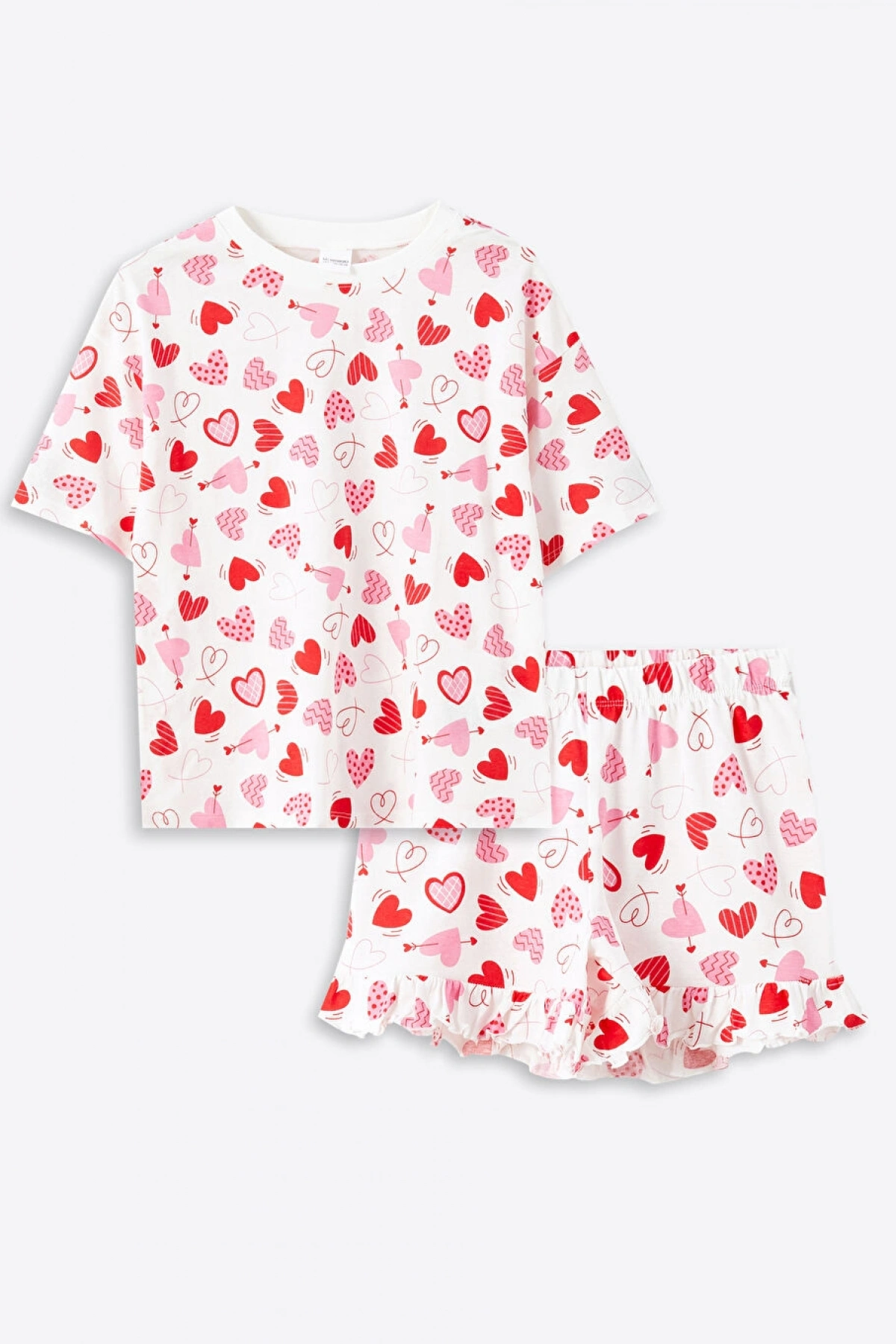 LCW Kids Ekru Bisiklet Yaka Kız Çocuk Şortlu Pijama Takımı