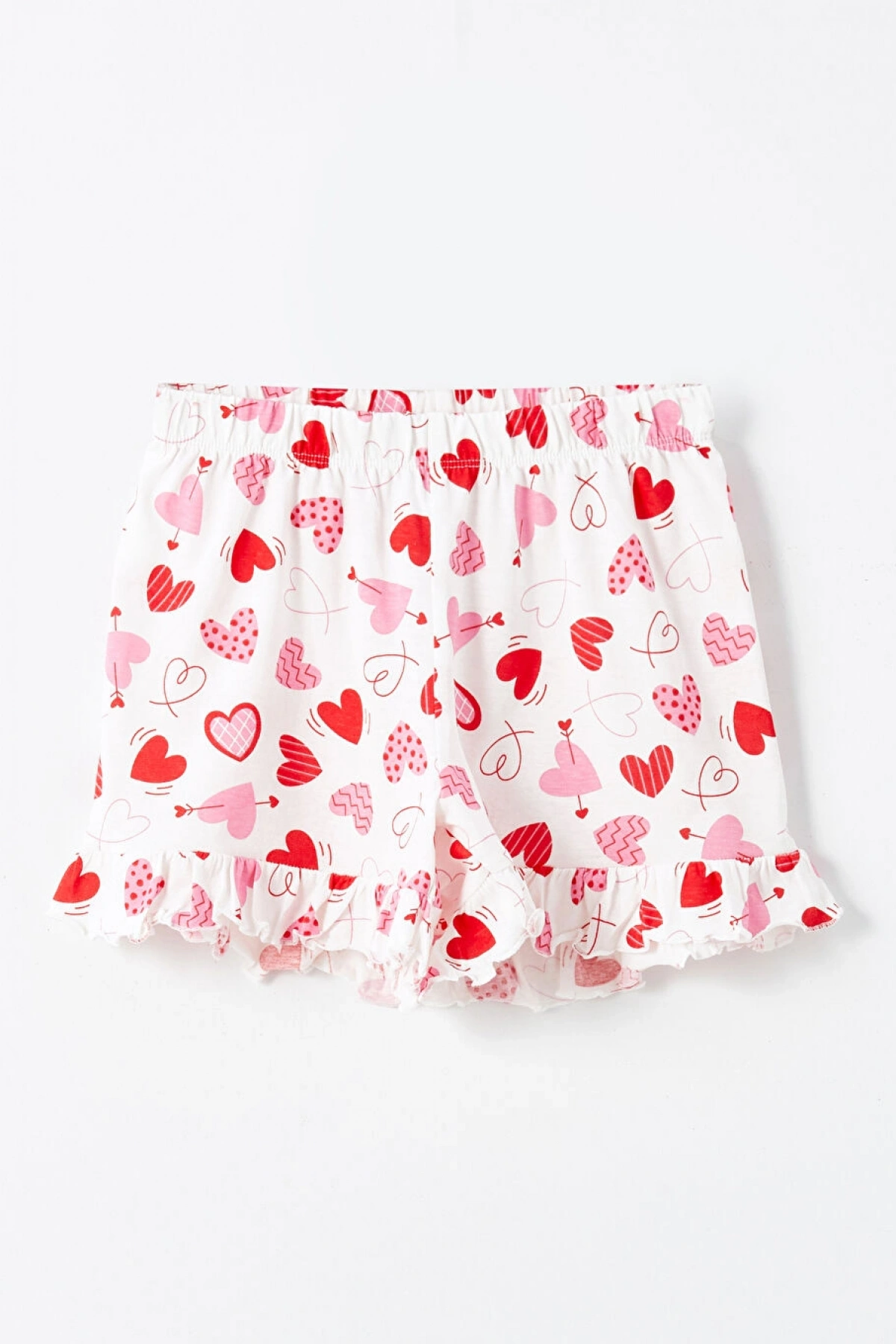 LCW Kids Ekru Bisiklet Yaka Kız Çocuk Şortlu Pijama Takımı