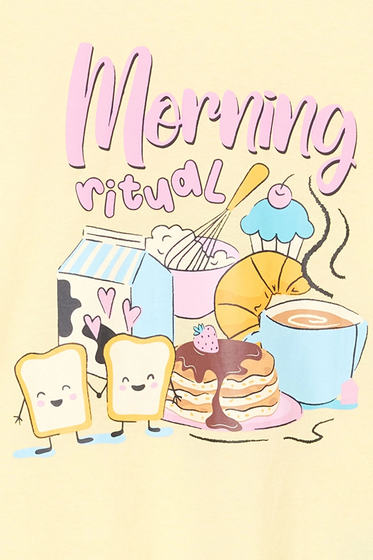 LCW Kids Sarı Bisiklet Yaka Kız Çocuk Kaprili Pijama Takımı