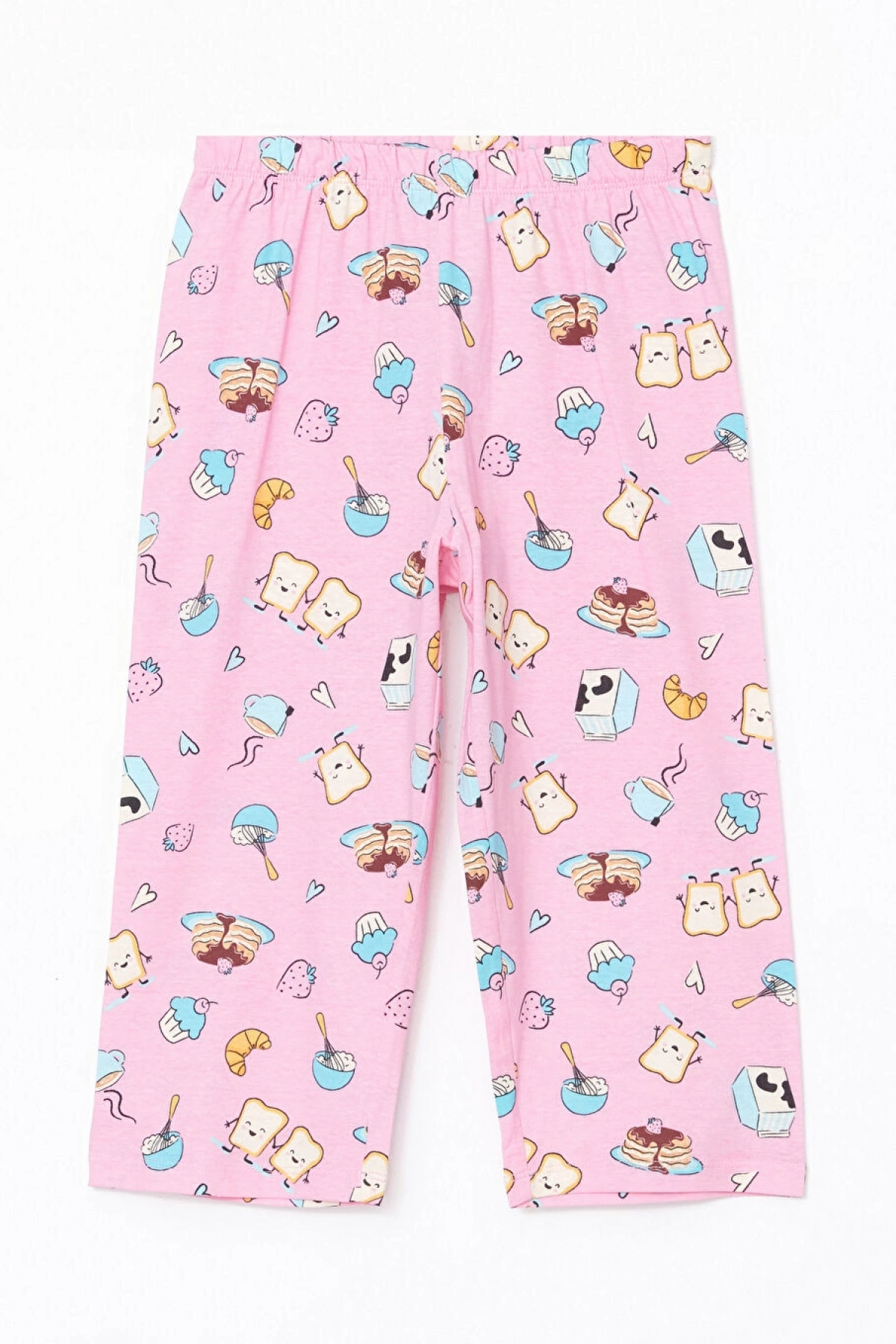 LCW Kids Sarı Bisiklet Yaka Kız Çocuk Kaprili Pijama Takımı