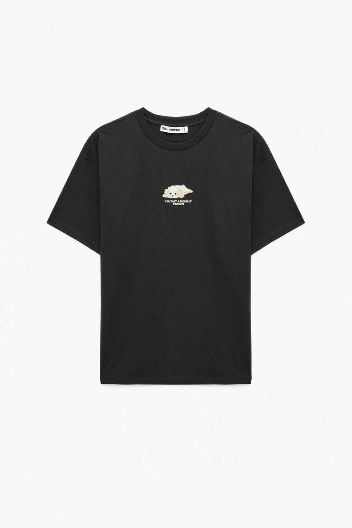 Rahat Kalıp Kısa Kollu Pamuklu Bisiklet Yaka Nakışlı Tişört