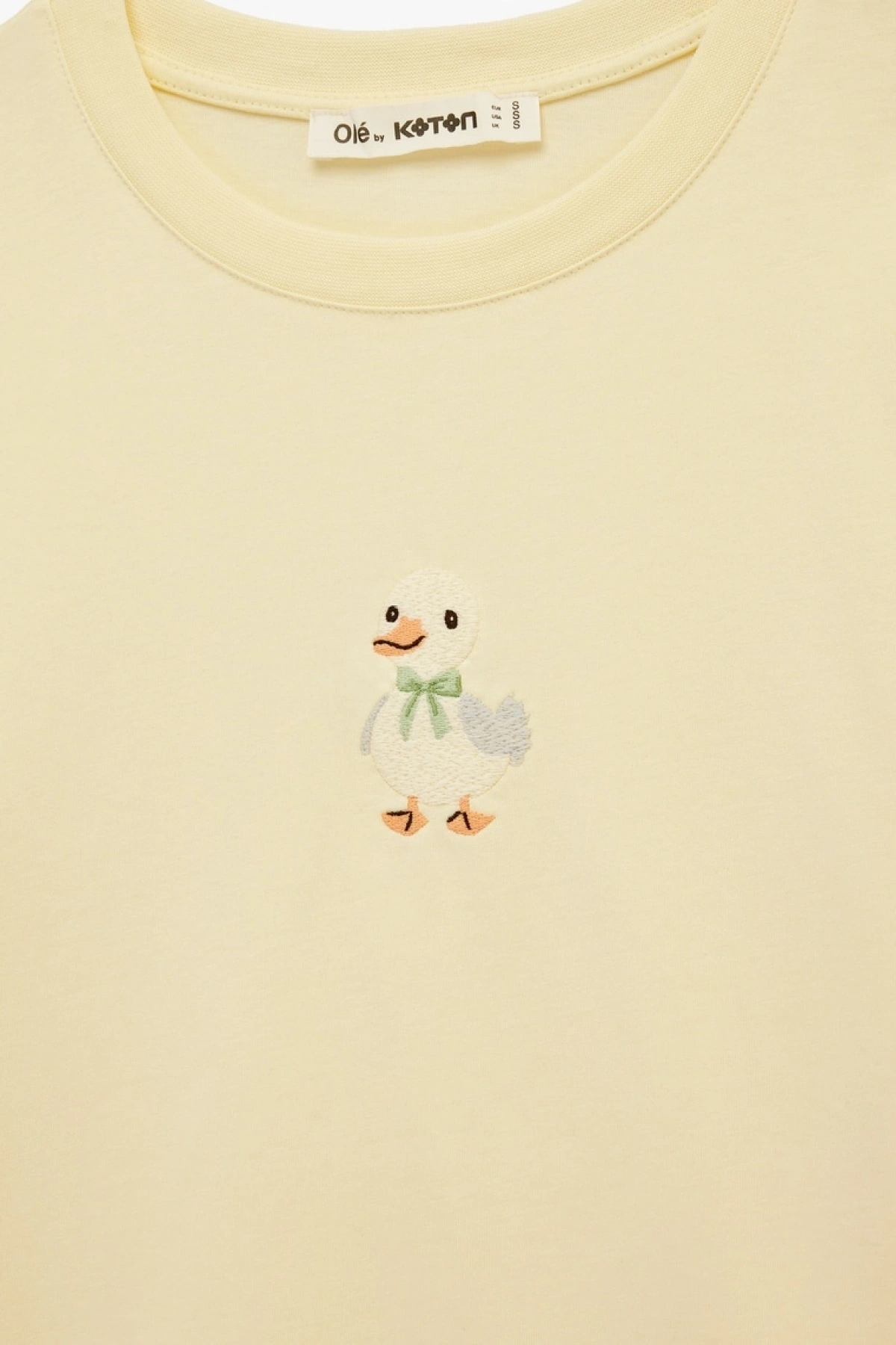 Rahat Kalıp Kısa Kollu Bisiklet Yaka Pamuklu Ördek Nakışlı Tişört