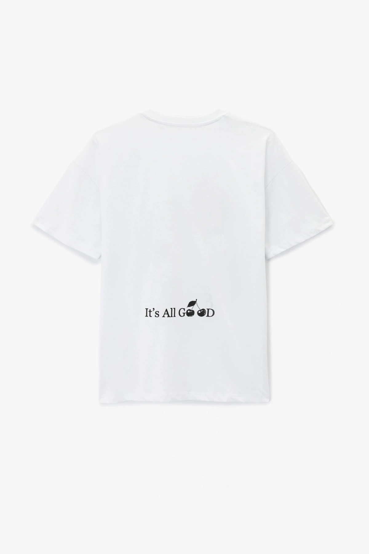 Kısa Kollu Bisiklet Yaka Pamuklu Fiyonklu Baskılı Oversize Tişört