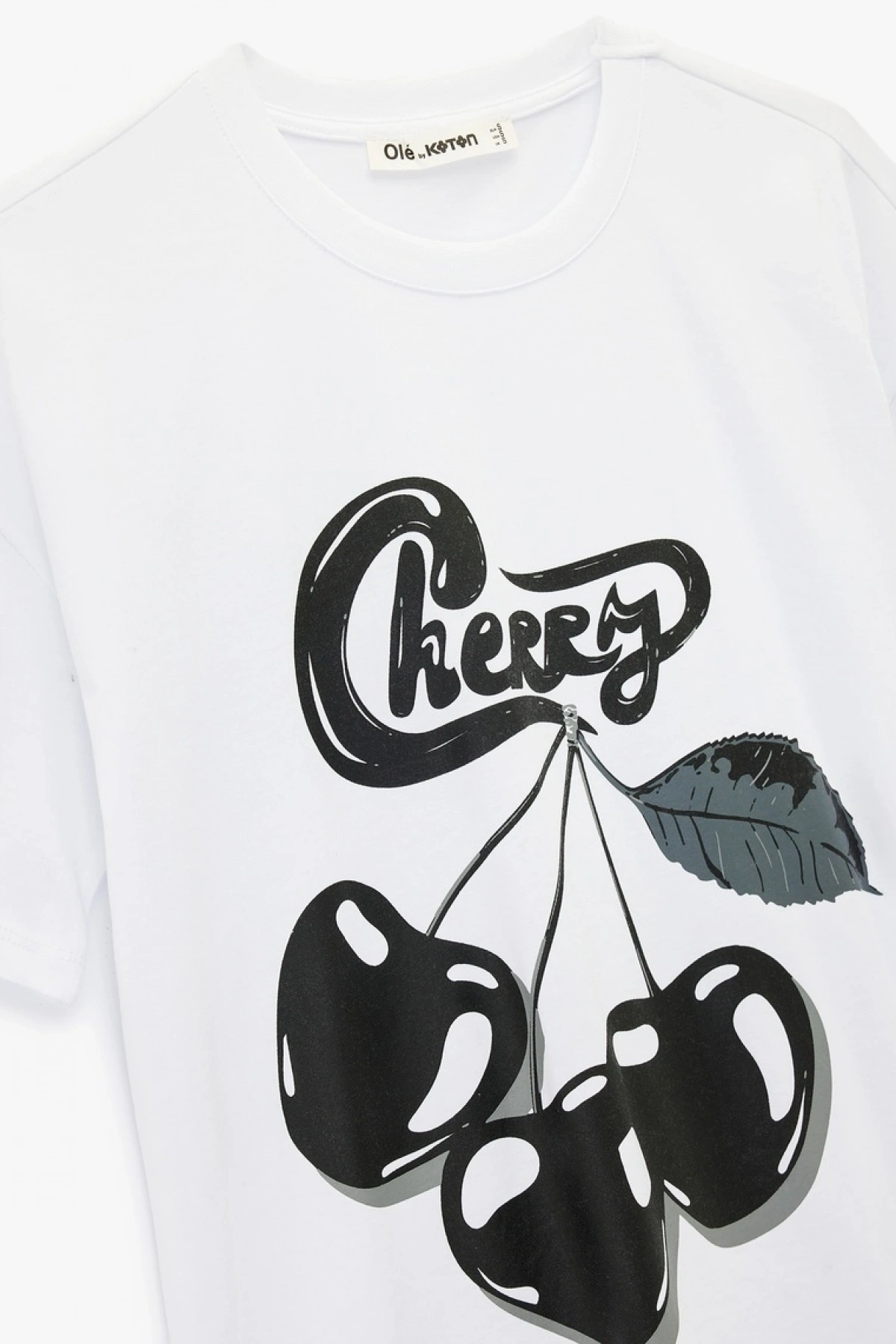 Kısa Kollu Bisiklet Yaka Pamuklu Fiyonklu Baskılı Oversize Tişört