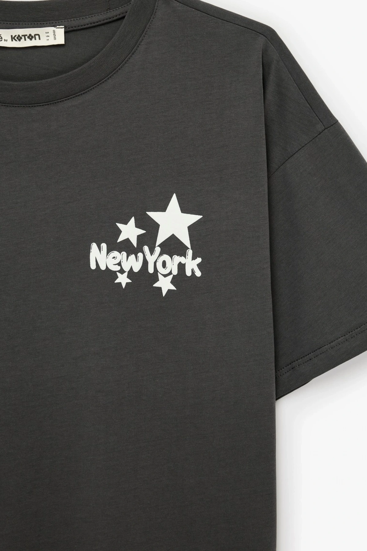 Rahat Kalıp Kısa Kollu Bisiklet Yaka Arkası Baskılı Pamuklu Tişört