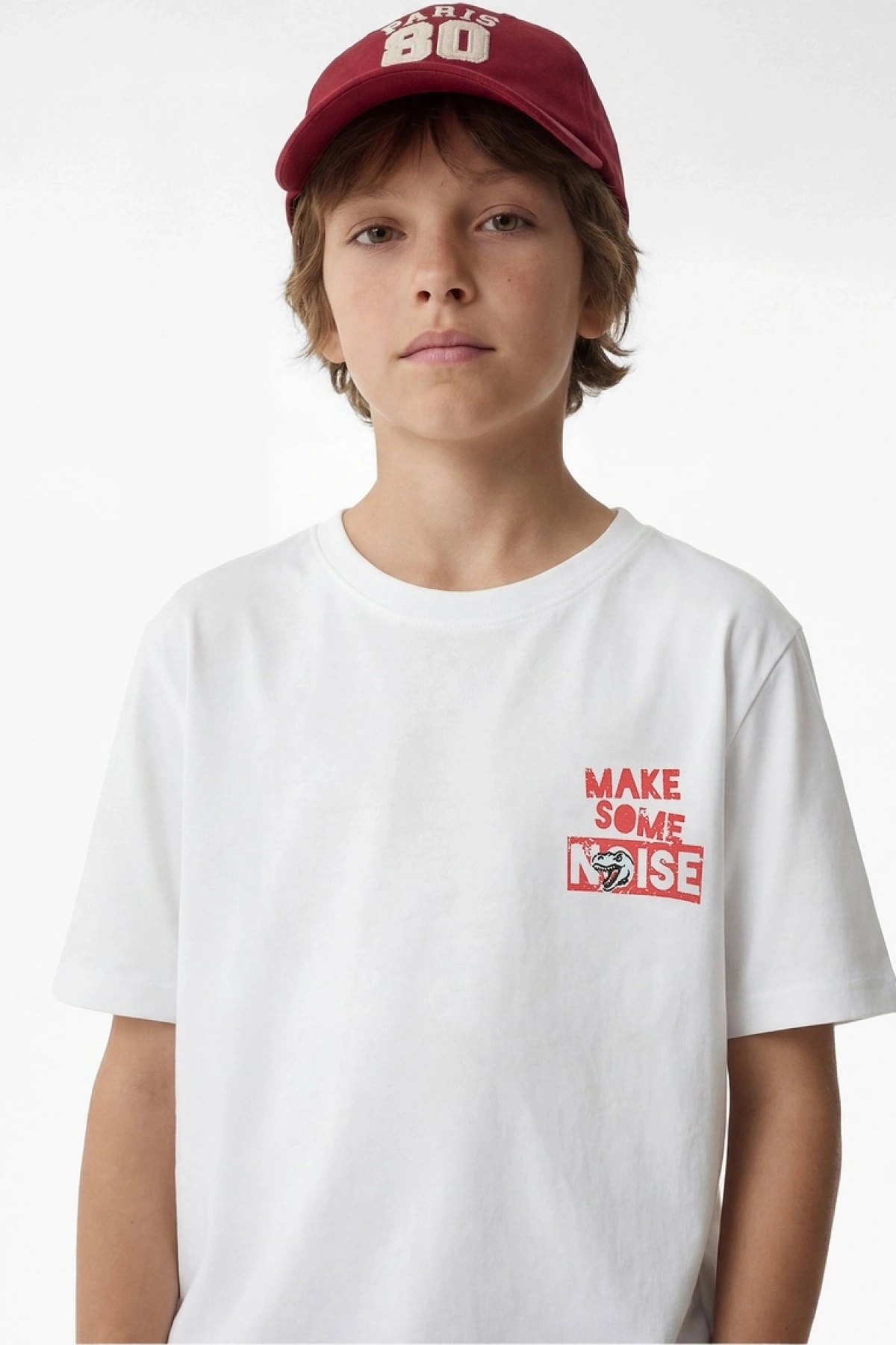 Erkek Çocuk Dinozor Baskı Detaylı Kısa Kollu Bisiklet Yaka Pamuklu Tişört