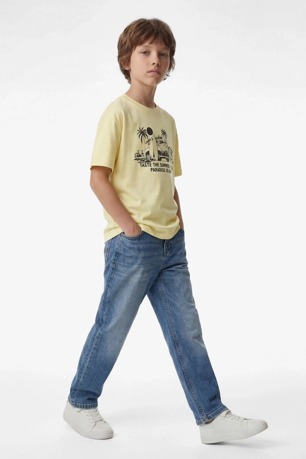 Erkek Çocuk Baskılı Kısa Kollu Bisiklet Yaka Pamuklu Tişört