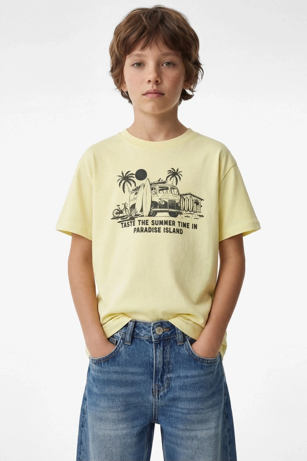 Erkek Çocuk Baskılı Kısa Kollu Bisiklet Yaka Pamuklu Tişört