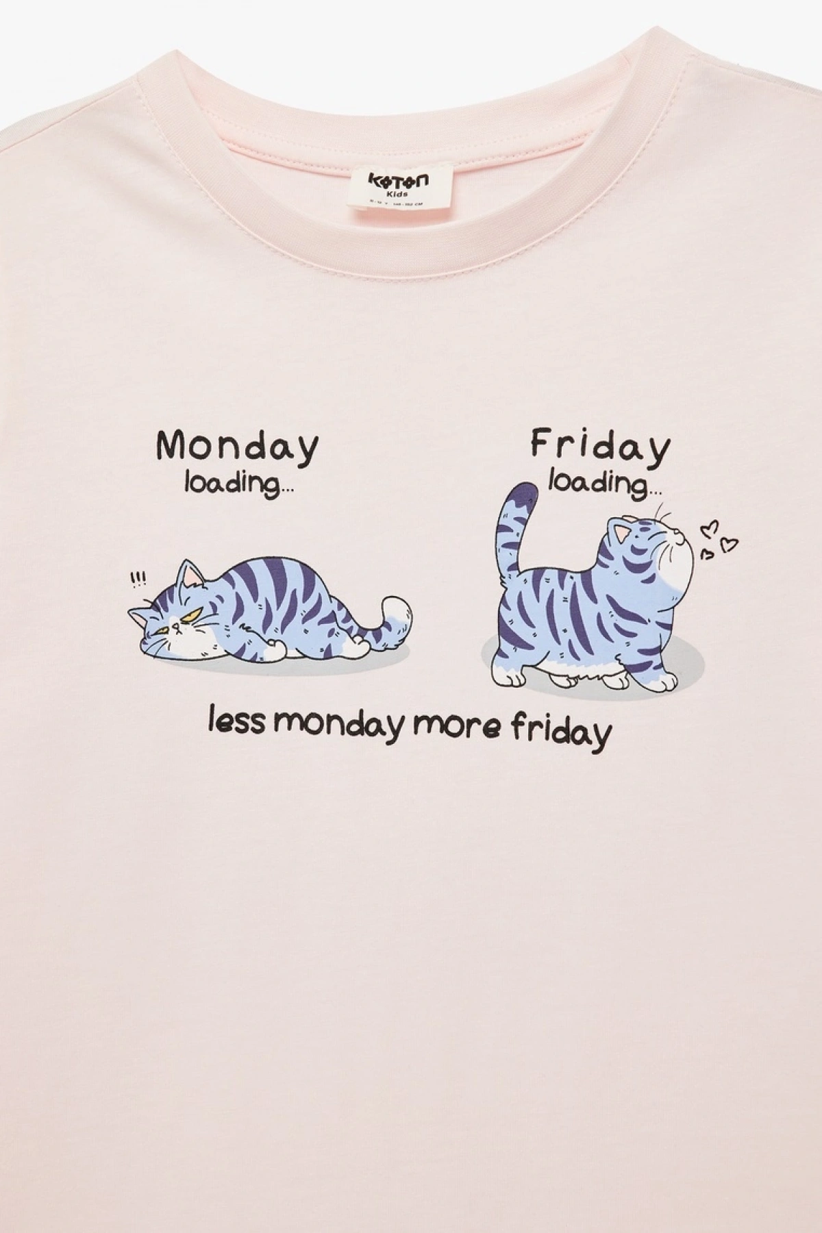 Kız Çocuk Kedi Baskılı Kısa Kollu Bisiklet Yaka Pamuklu Tişört