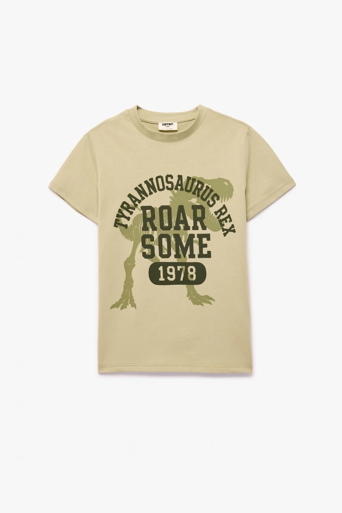 Erkek Çocuk Pamuklu Kısa Kollu Bisiklet Yaka Dinozor Baskılı Tişört