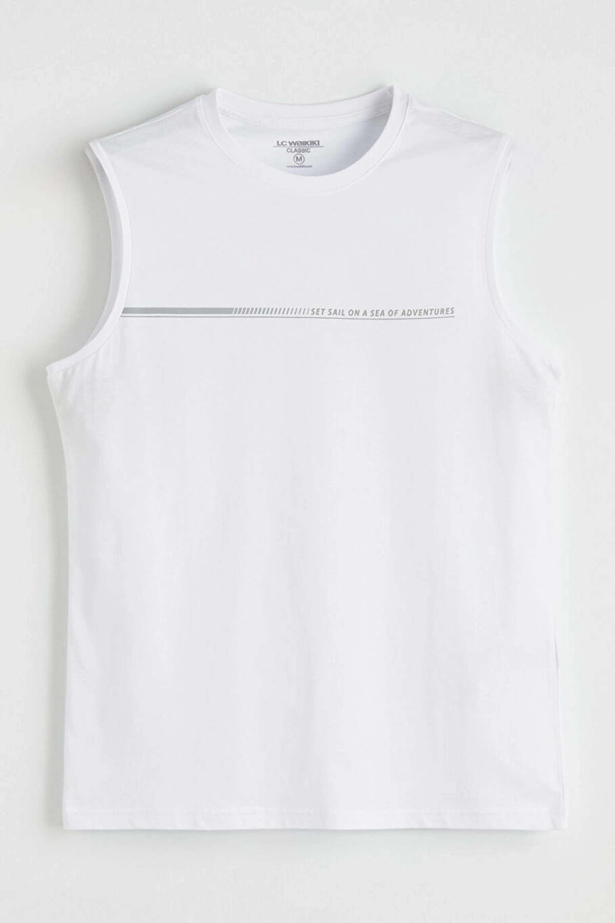 LCWAIKIKI Classic Beyaz Bisiklet Yaka Baskılı Erkek Kolsuz Tişört