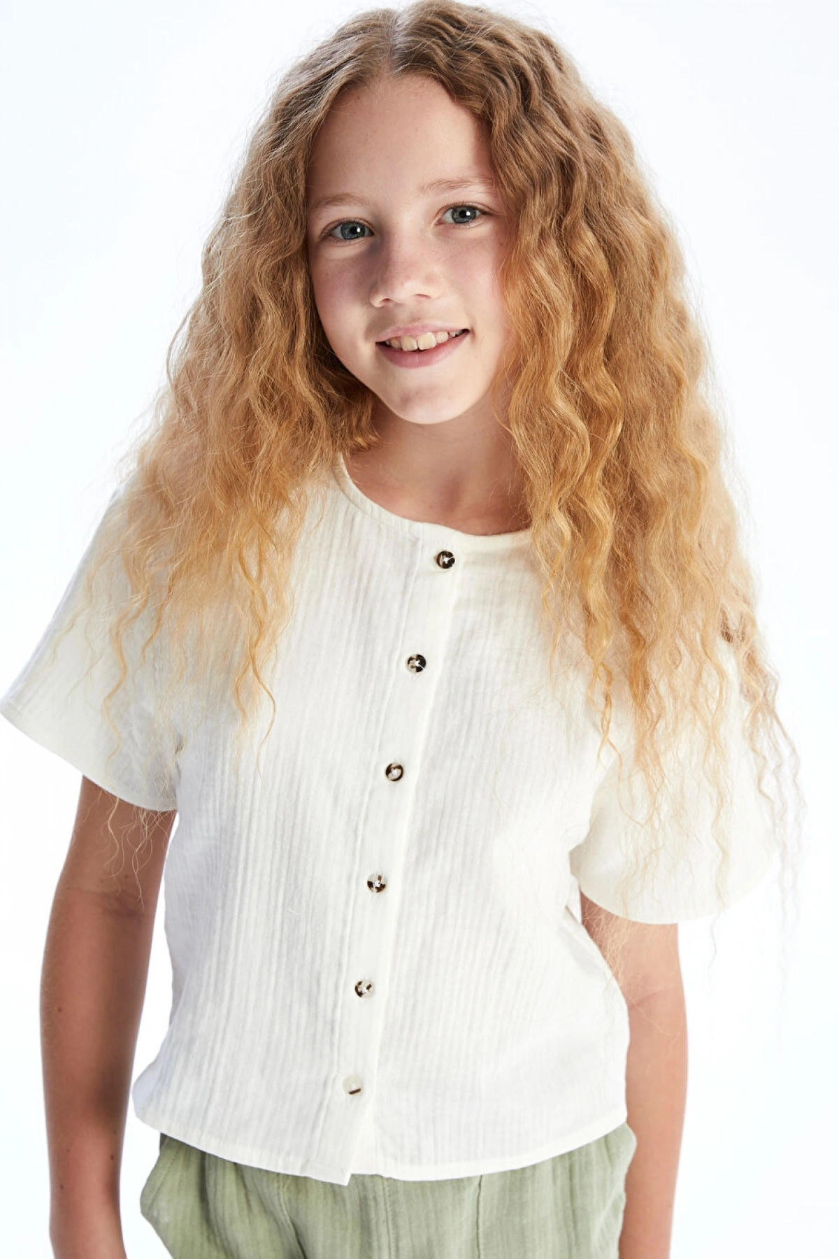 LCW Kids Beyaz Kısa Kollu Müslin Kız Çocuk Gömlek