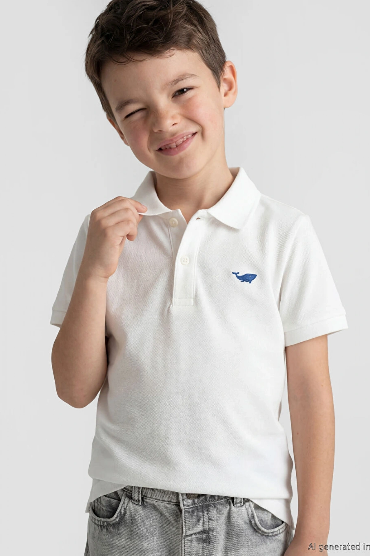 LCW Kids Beyaz Polo Yaka Kısa Kollu Nakışlı Erkek Çocuk Tişört