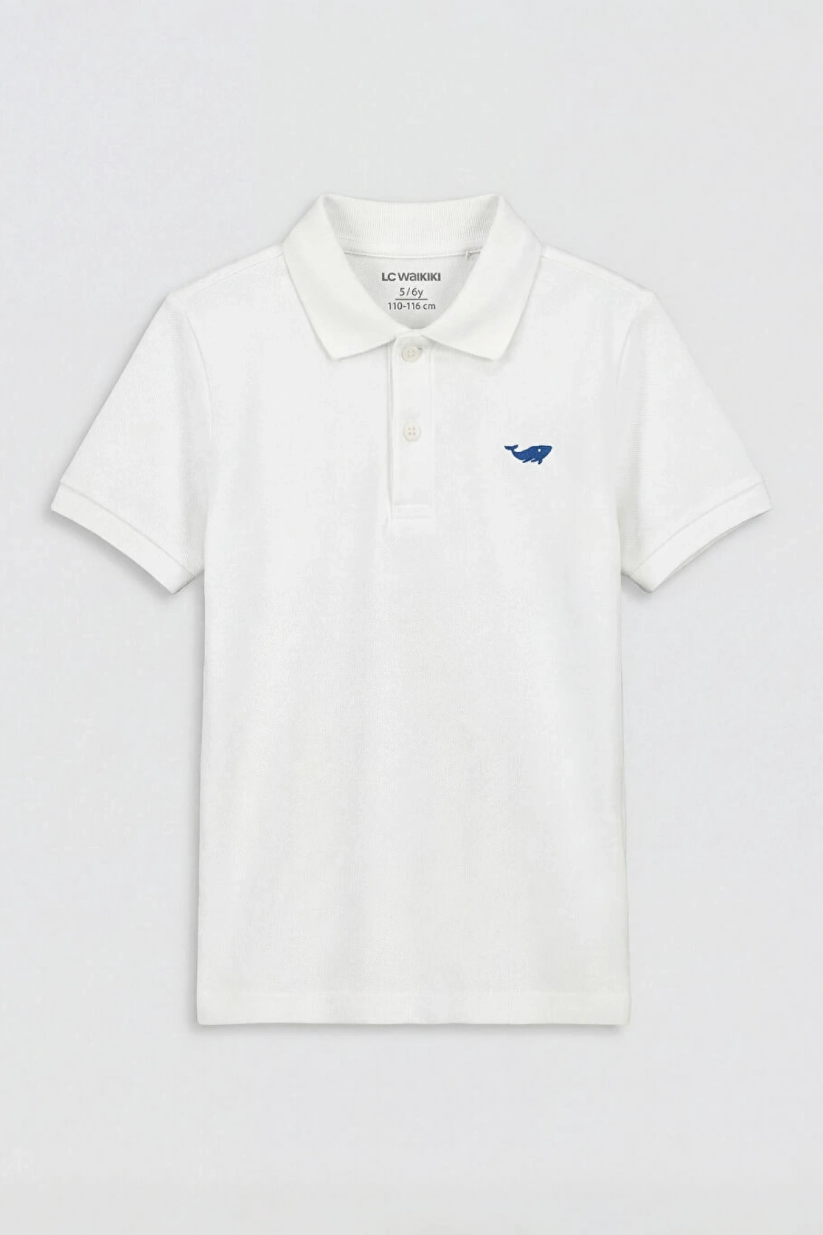 LCW Kids Beyaz Polo Yaka Kısa Kollu Nakışlı Erkek Çocuk Tişört