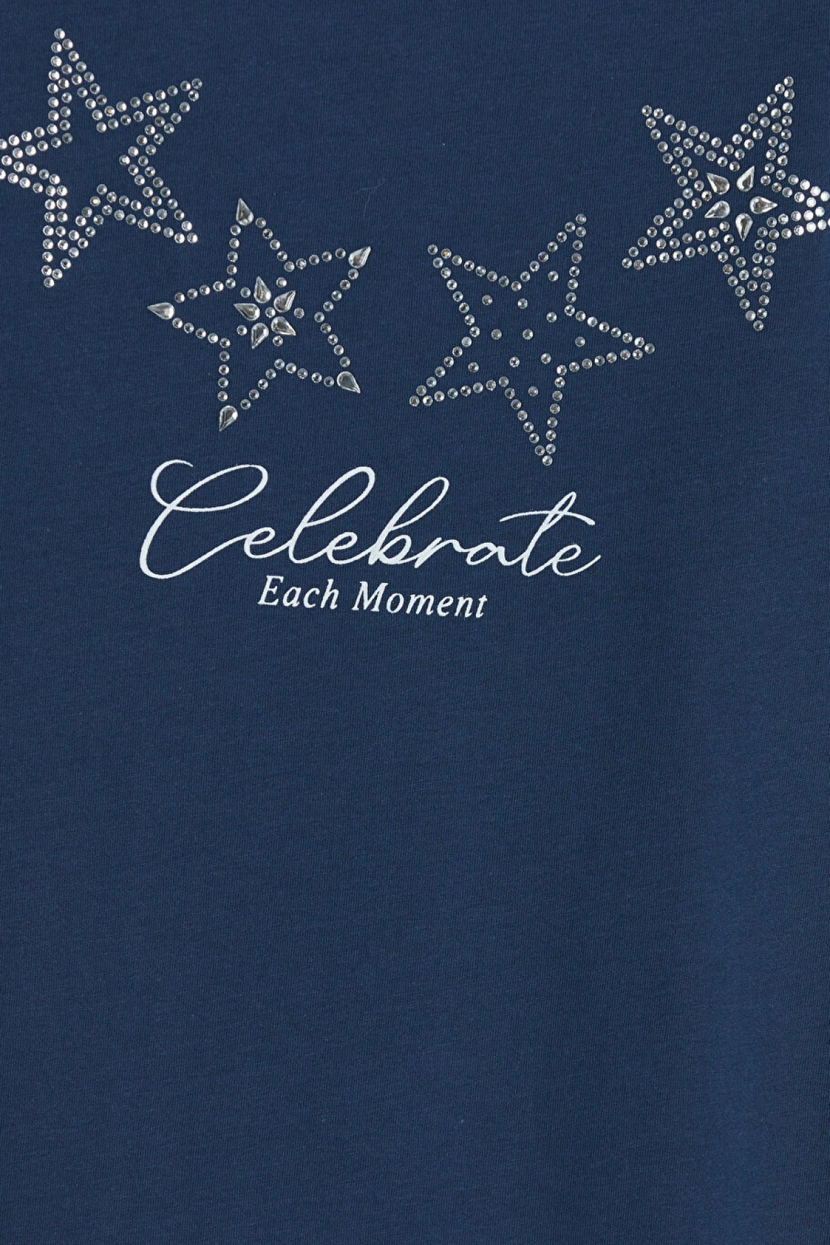 LCW Kids Lacivert Bisiklet Yaka Taş Baskılı Kız Çocuk Tişört