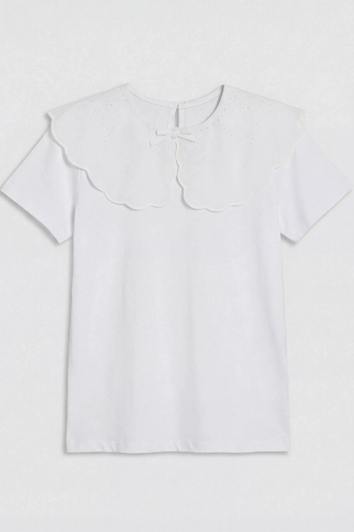 LCW Kids Ekru Bebe Yaka Fiyonklu Kız Çocuk Tişört