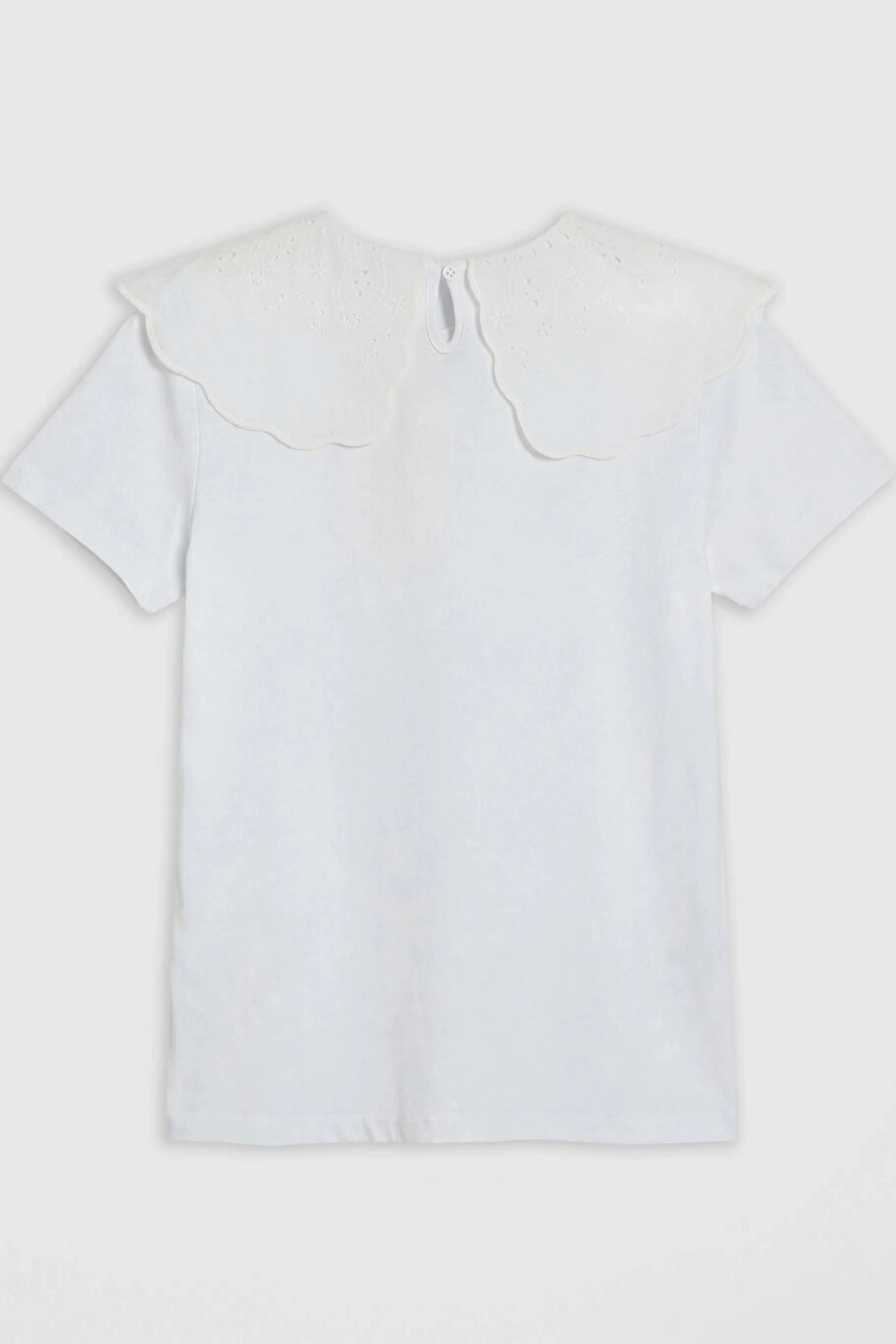 LCW Kids Ekru Bebe Yaka Fiyonklu Kız Çocuk Tişört
