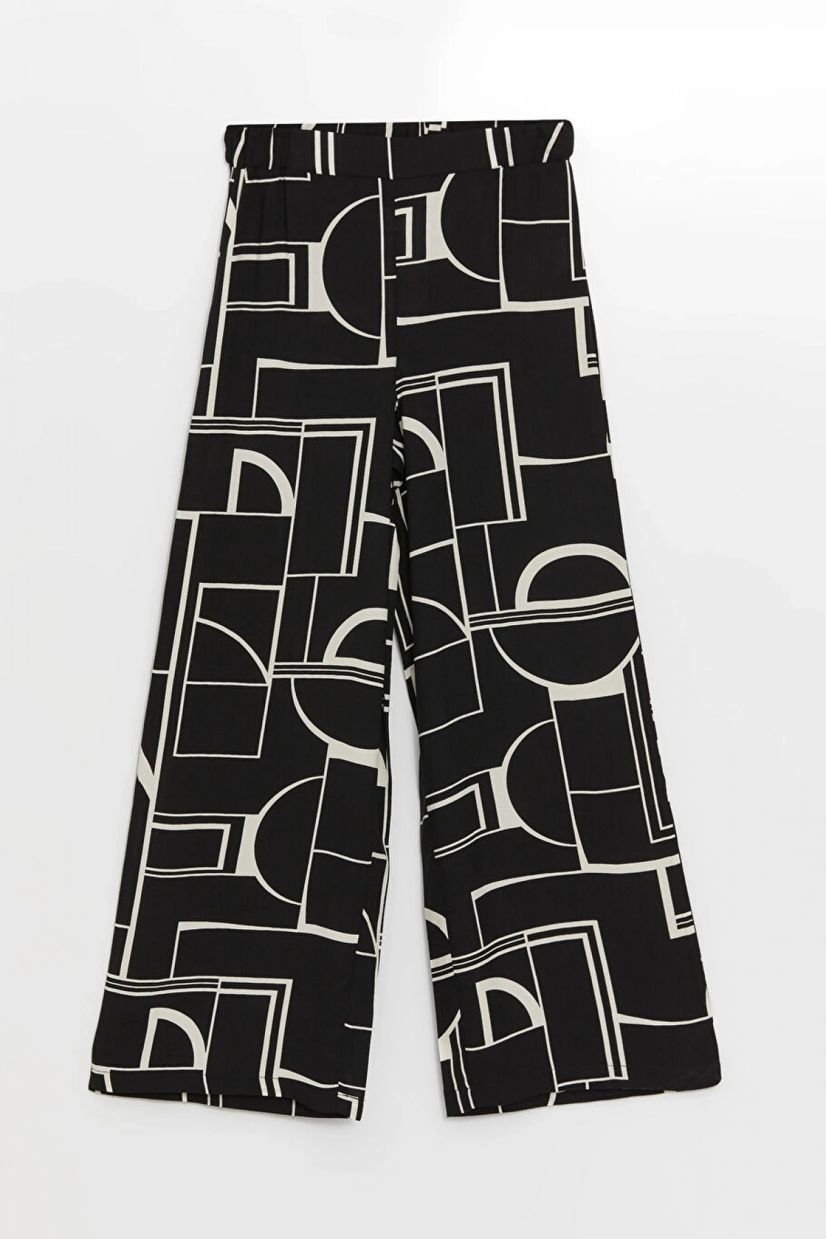 LCW Modest Siyah Beli Lastikli Rahat Kalıp Desenli Kadın Pantolon