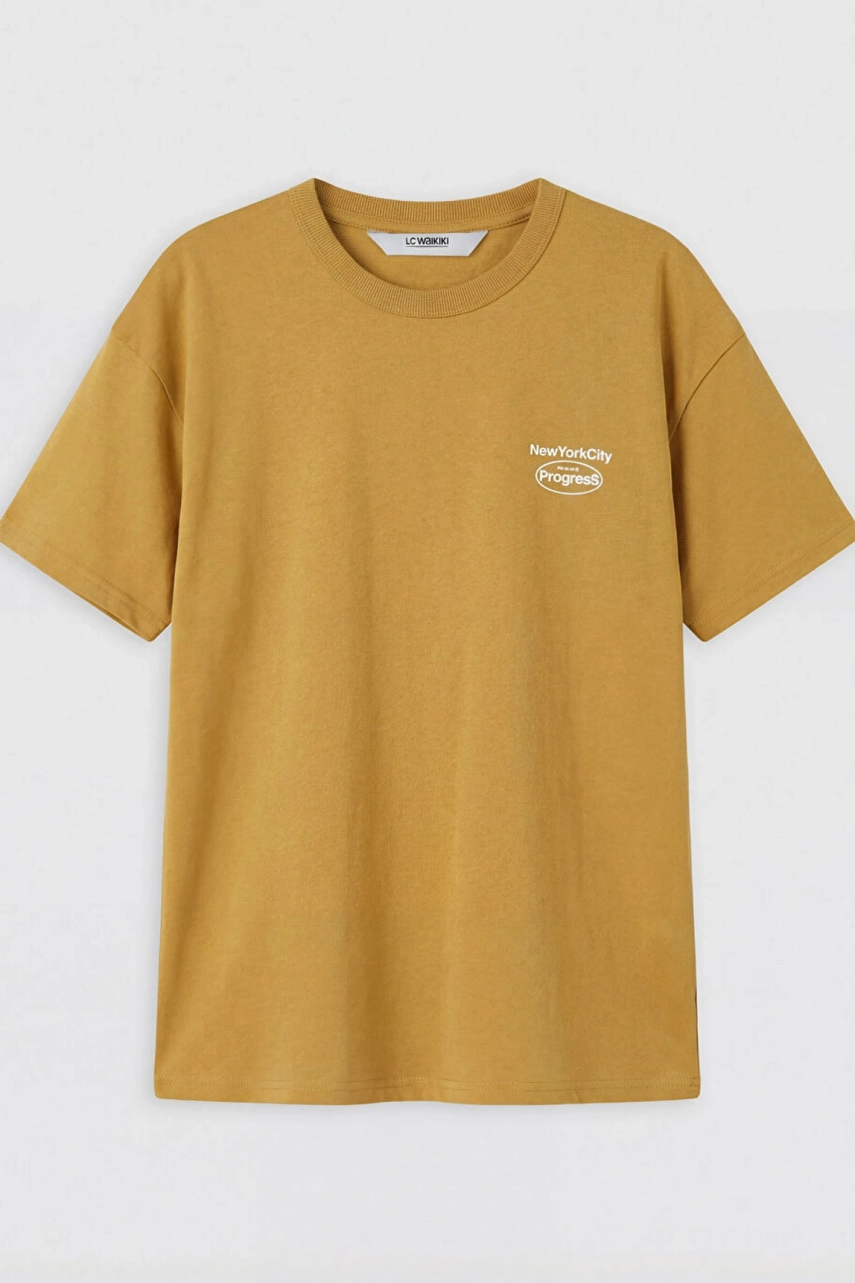 LCW Kids Sarı Bisiklet Yaka Nyc Baskılı Erkek Çocuk Tişört