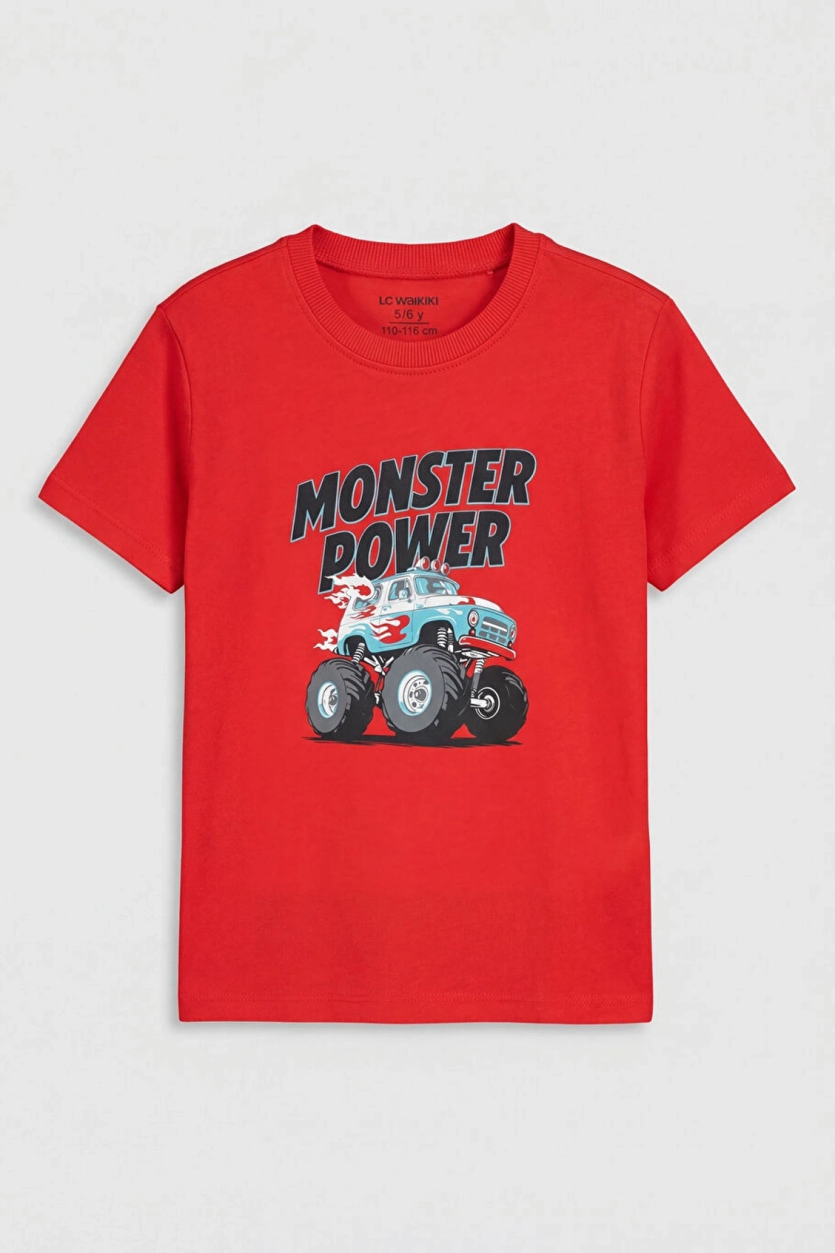 LCW Kids Kırmızı Bisiklet Yaka Baskılı Erkek Çocuk Tişört