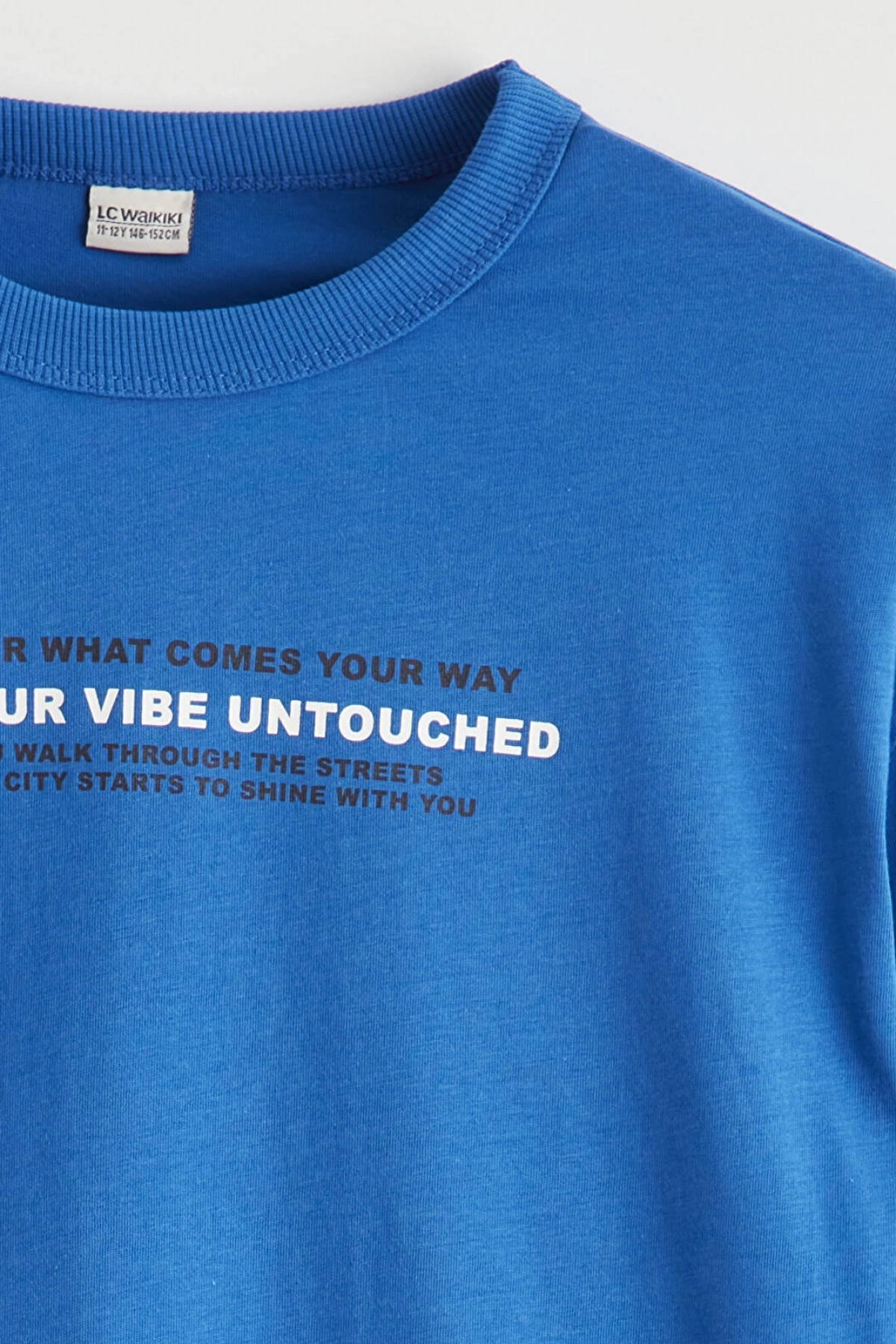 LCW Kids Mavi Slogan Baskılı Erkek Çocuk Tişört