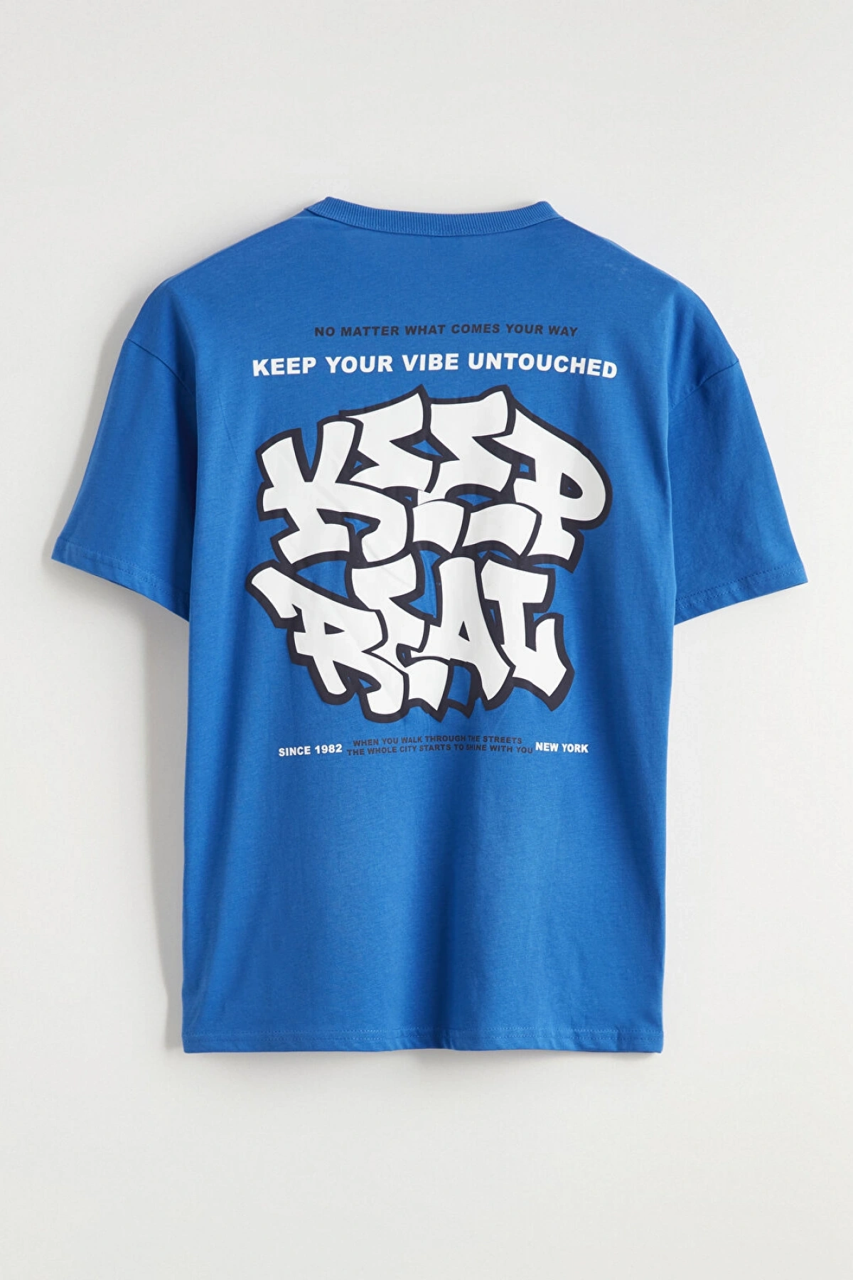 LCW Kids Mavi Slogan Baskılı Erkek Çocuk Tişört