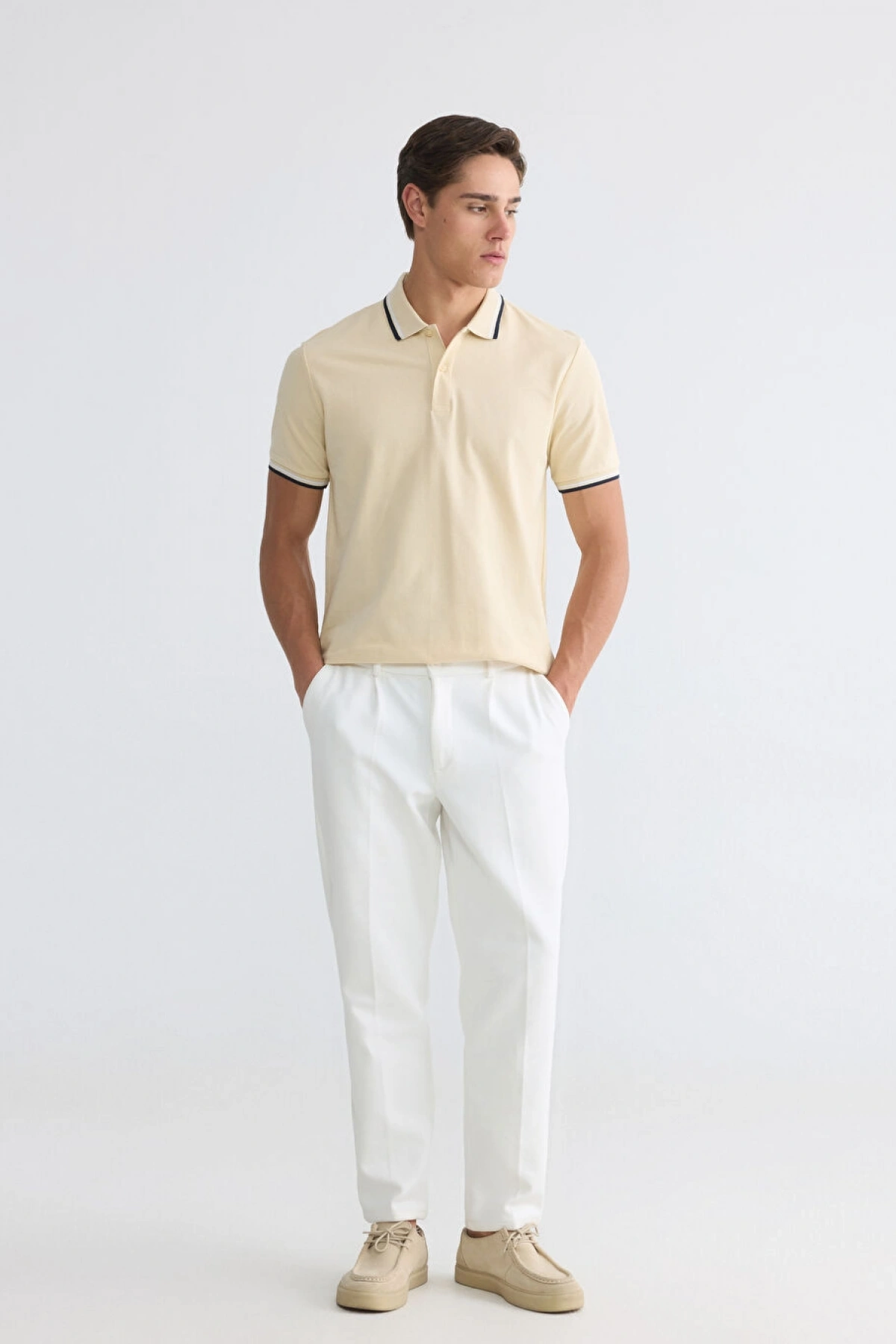 LCWAIKIKI Classic Bej Polo Yaka Pike Erkek Tişört