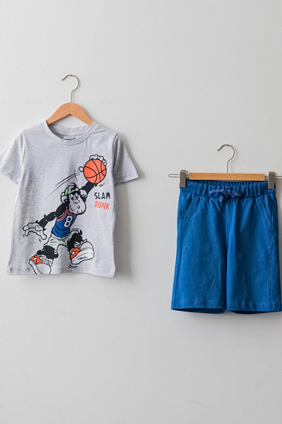 LCW Kids Gri Bisiklet Yaka Baskılı Kısa Kollu Erkek Çocuk Tişört Ve Şort