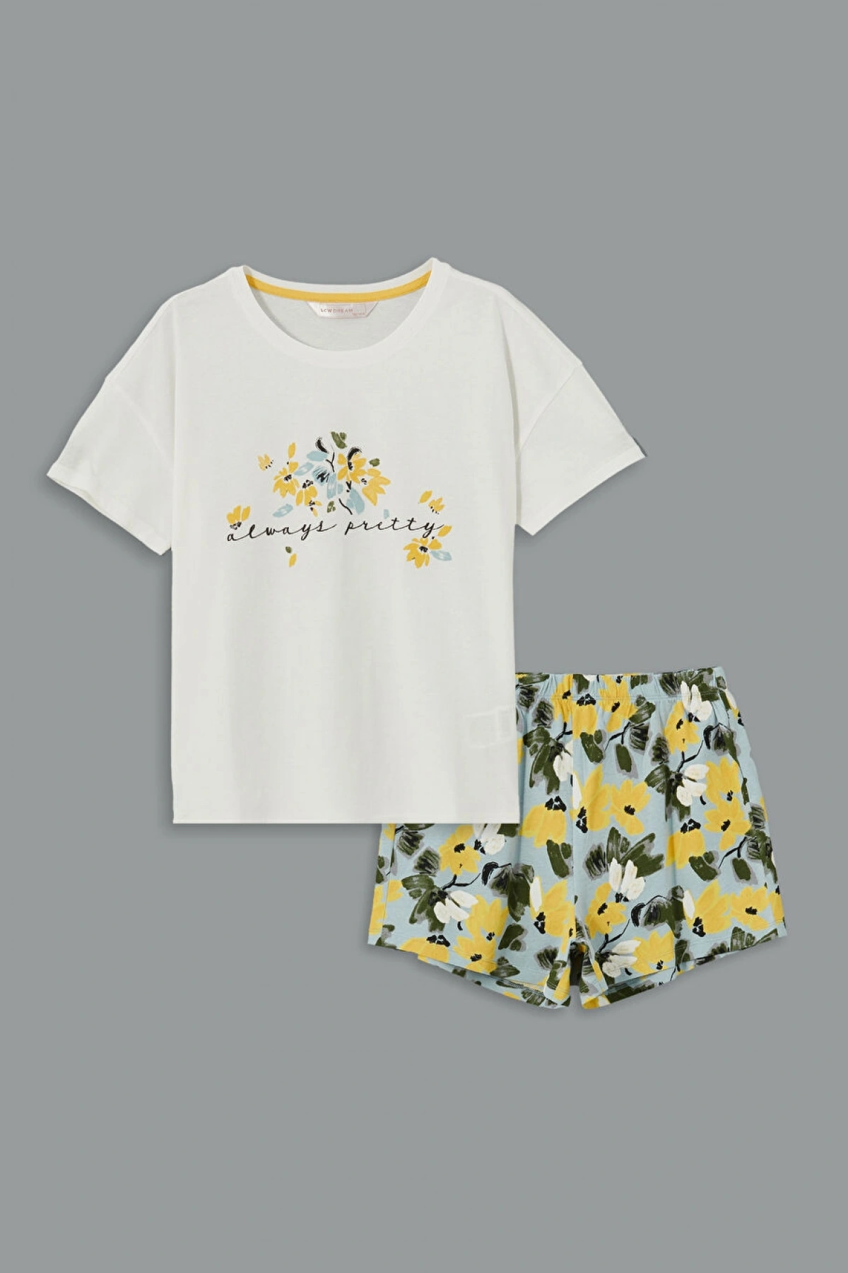 LCW DREAM Mavi Petite Bisiklet Yaka Kadın Şortlu Pijama Takımı