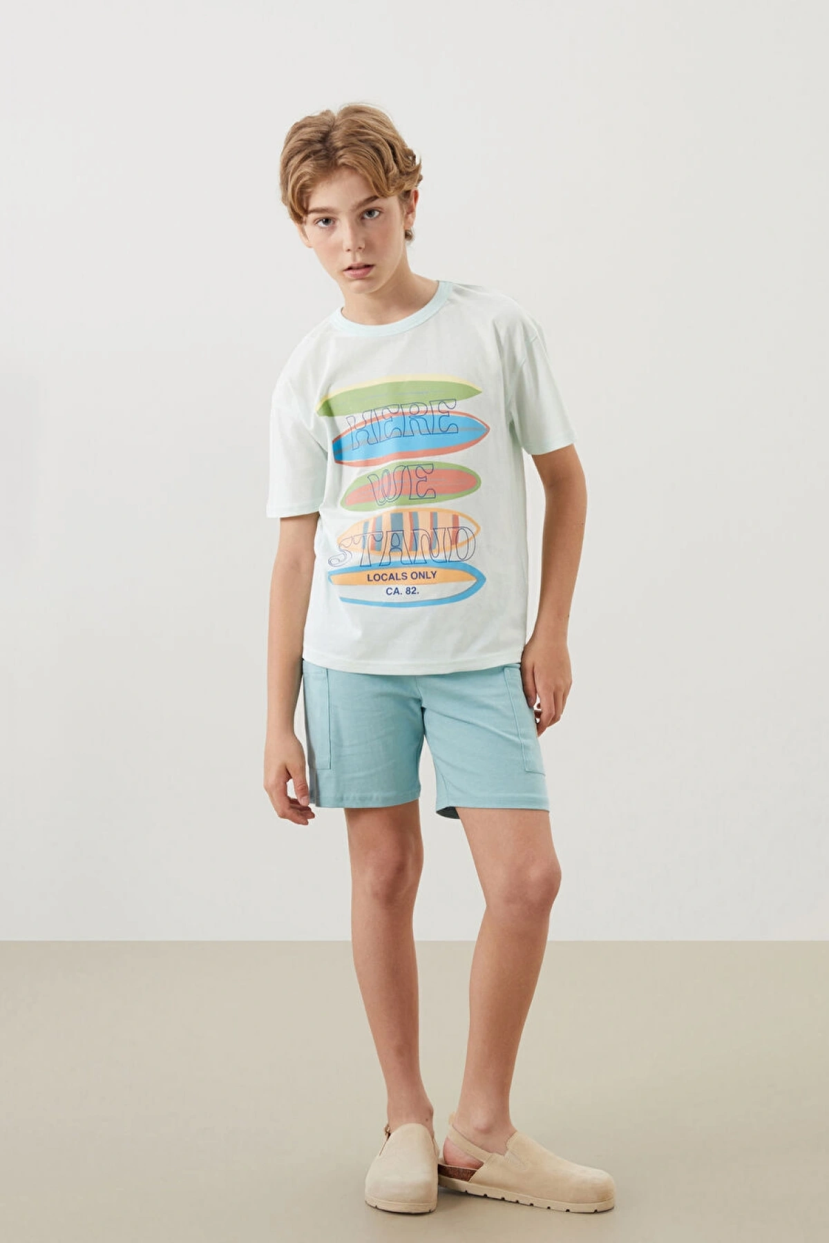 LCW Kids Yeşil Bisiklet Yaka Erkek Çocuk Tişört Ve Şort