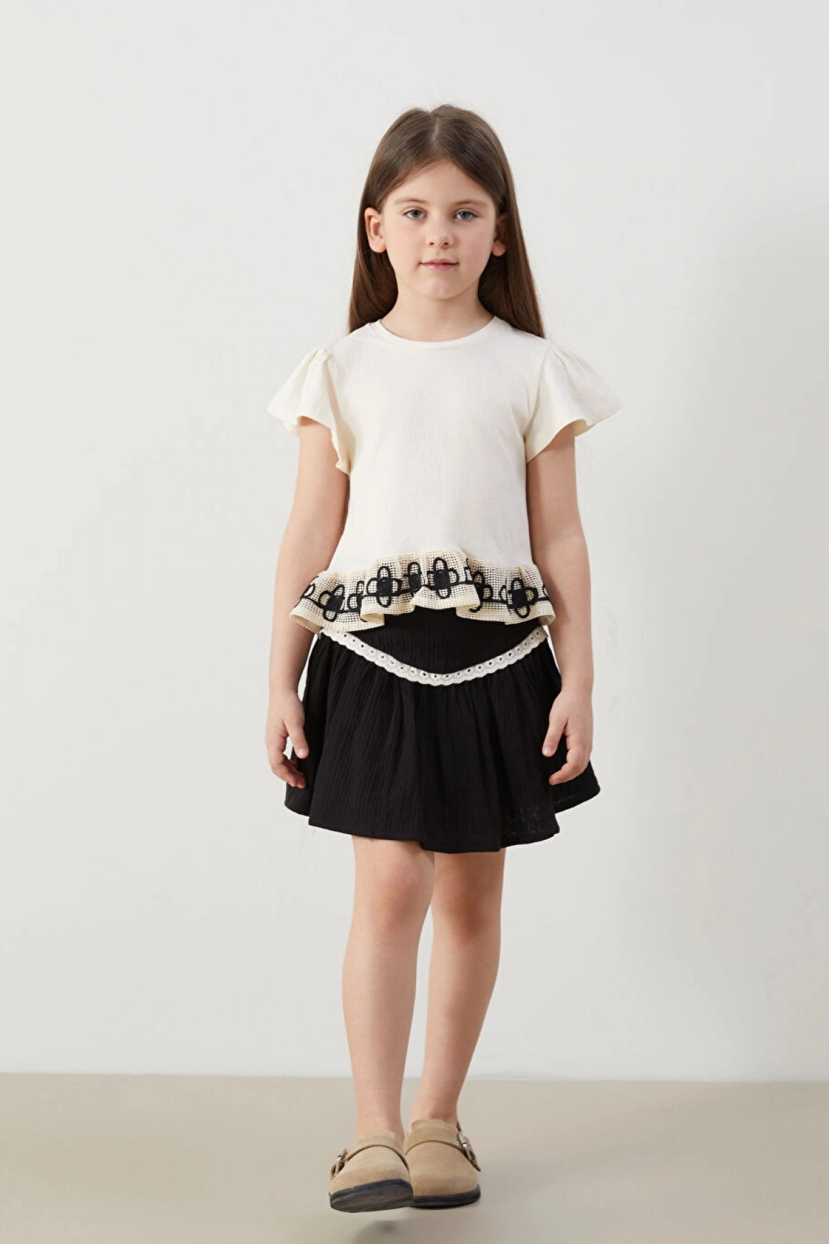 LCW Kids Beli Lastikli Pileli Kız Çocuk Etek