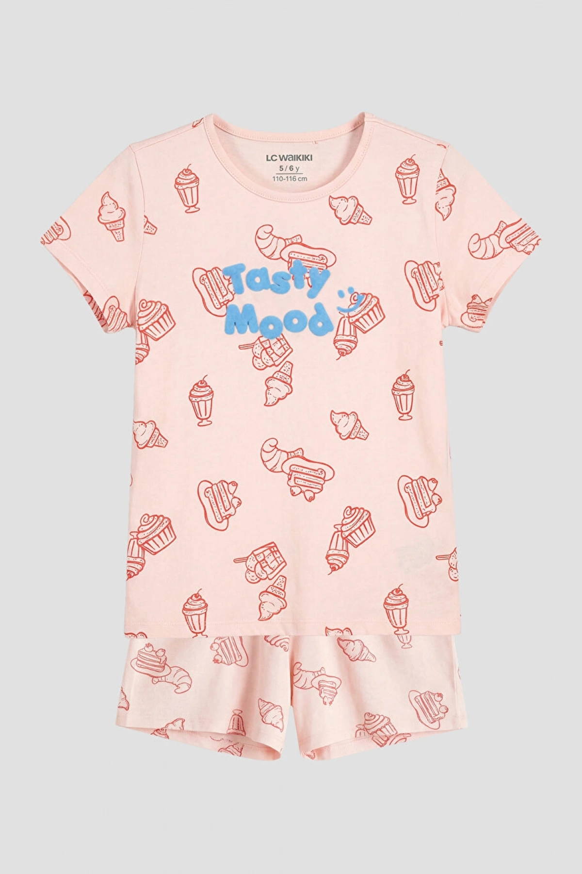 LCW Kids Pembe Bisiklet Yaka Kız Çocuk Şortlu Pijama Takımı